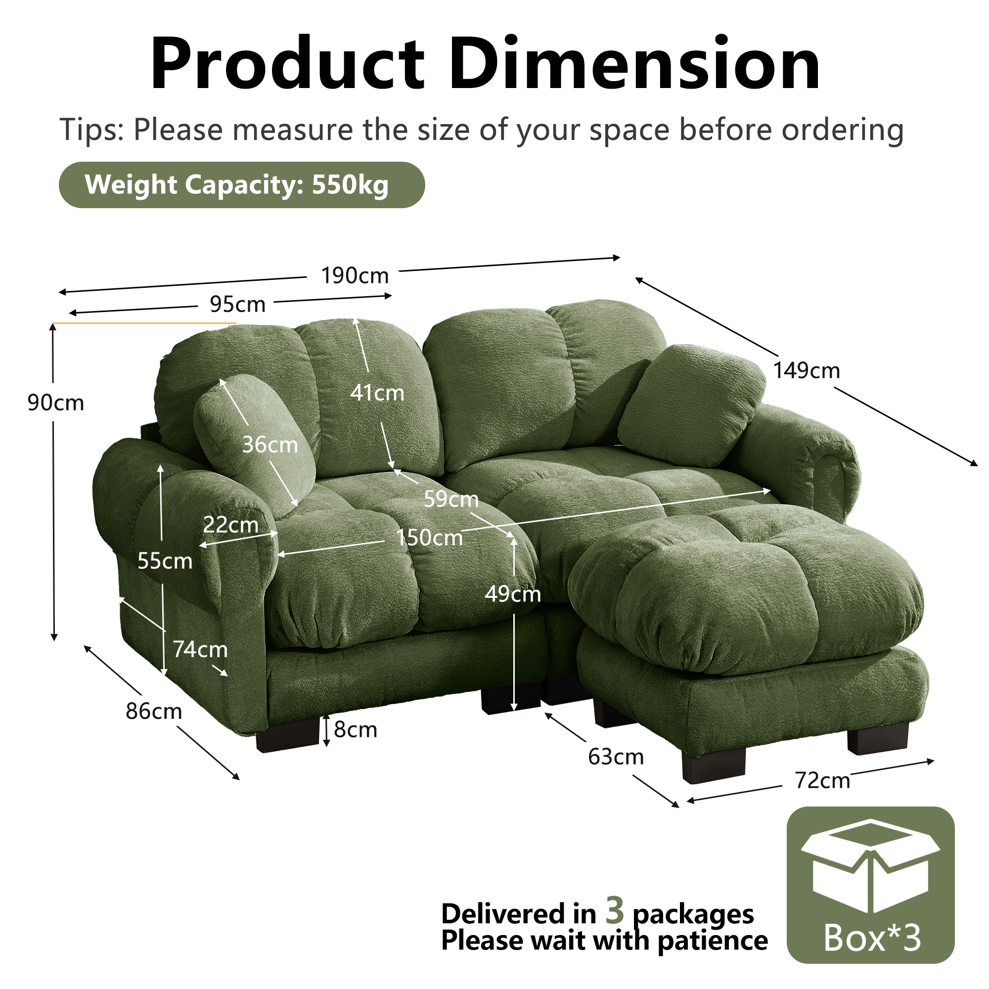 Canapé modulable avec assise confortable et finition soignée vert - points forts 1