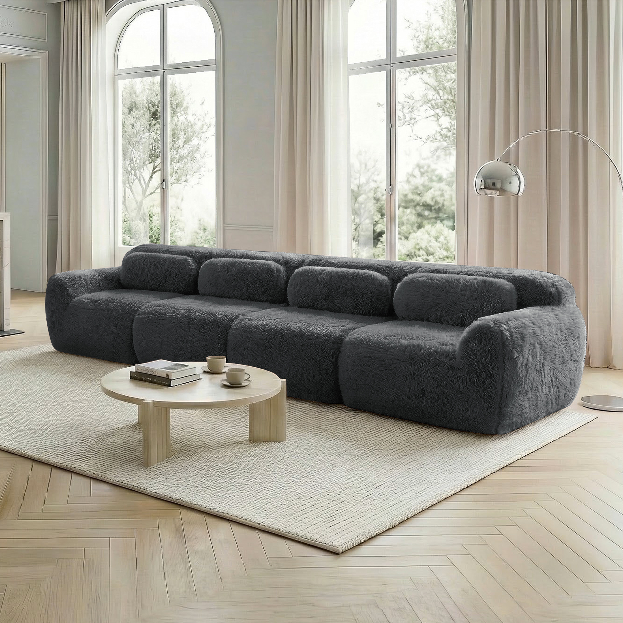 4-Sitzer Sofa, Premium-Plüschstoff, Mehrfachkombin