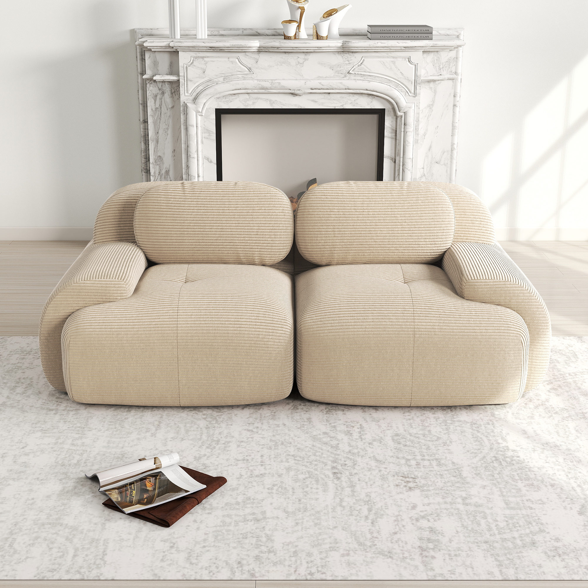 Loveseat-Sofa aus Cordstoff,Rahmenloses Sofa,modul