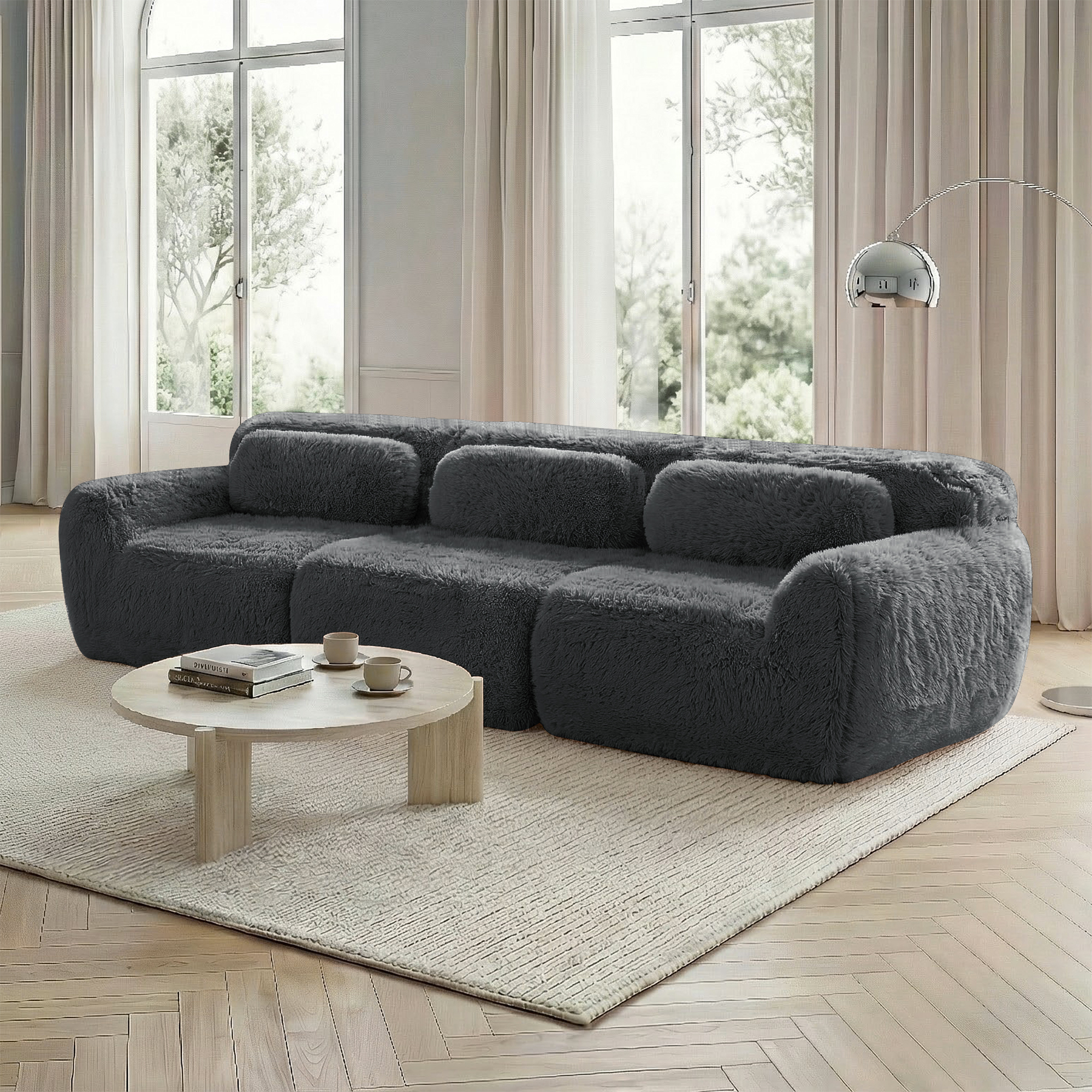 3-Sitzer Tiefsofa, Premium-Plüschstoff, modulare, 