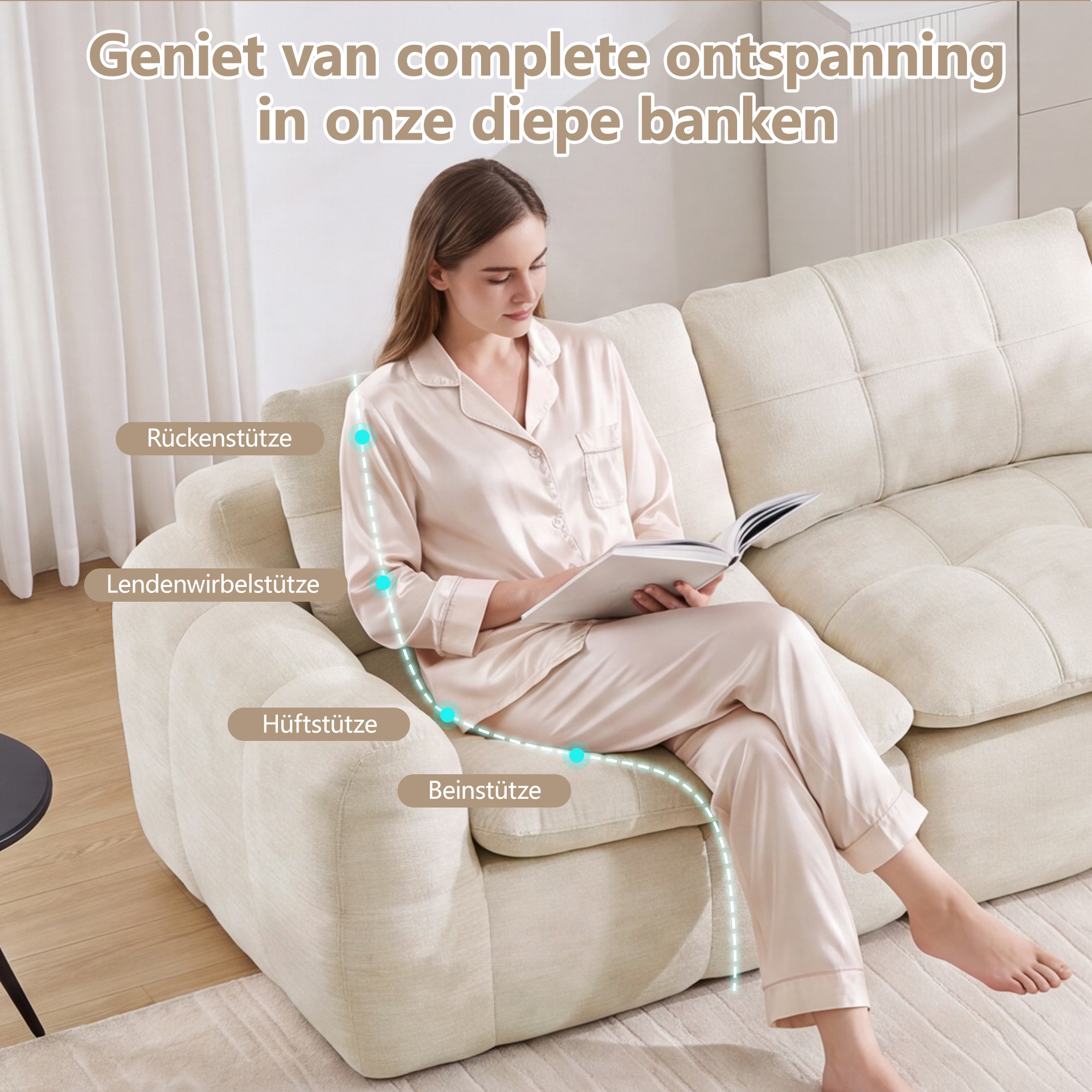 Canapé modulable 3 places 264 x 97 x 68 cm, Chenille, beige - points forts 1