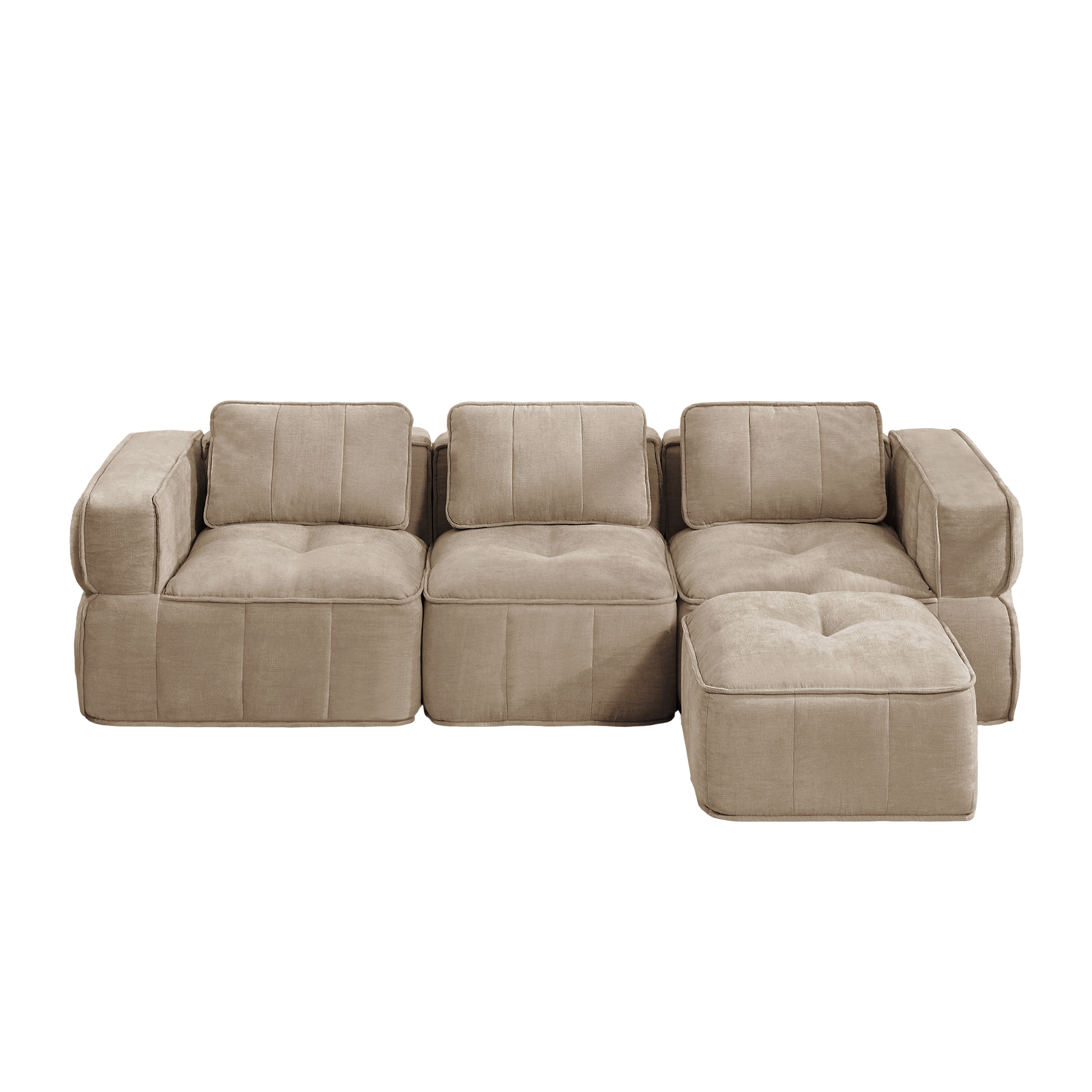 Canapé d’angle modulable en L 3 places 271 x 162 x 67 cm, avec pouf, Tissu, beige - vue complémentaire 1