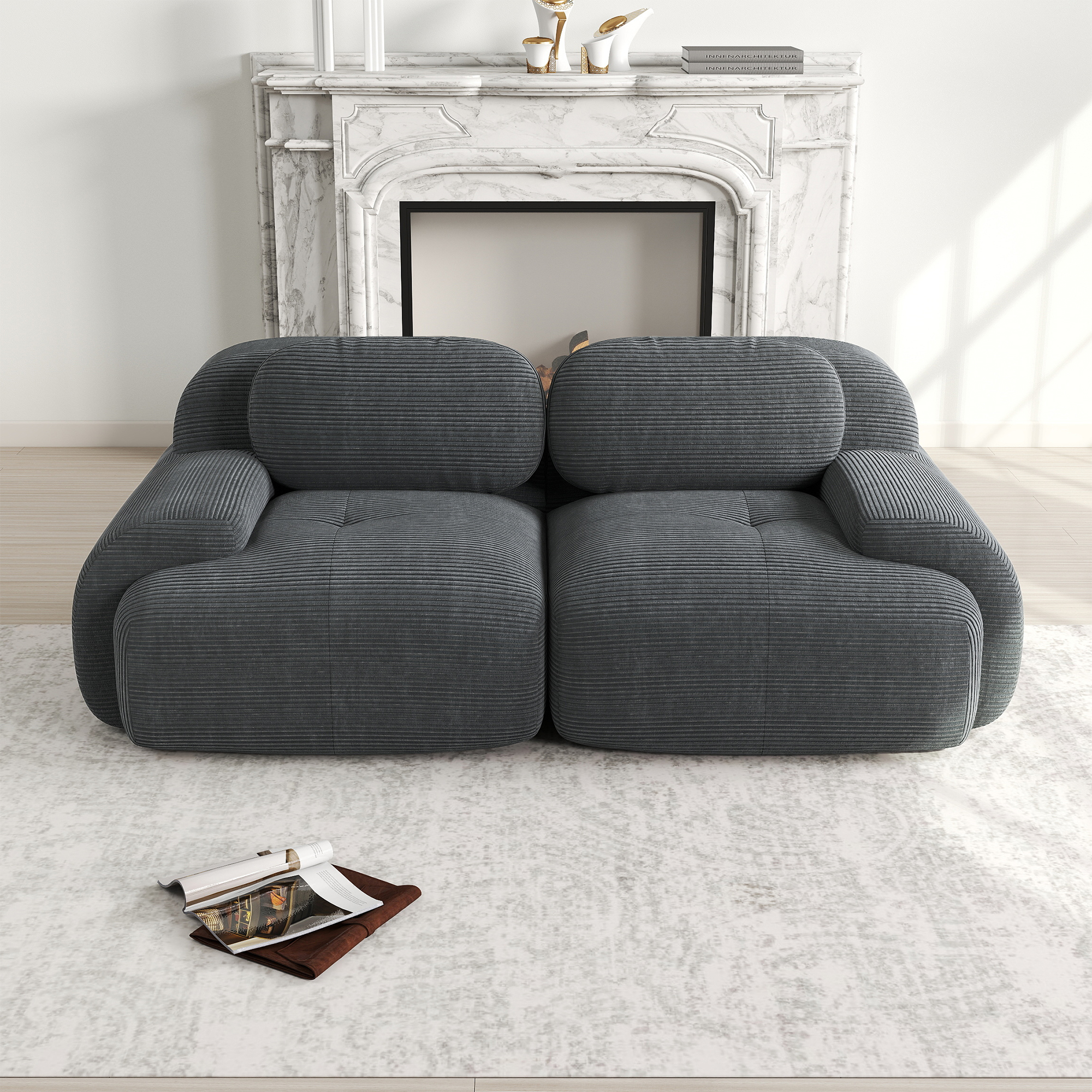 Loveseat-Sofa aus Cordstoff,Rahmenloses Sofa,modul
