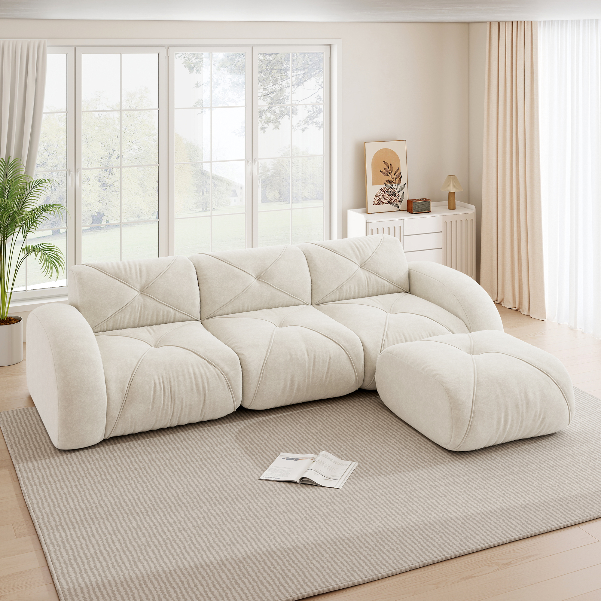 Canapé d angle 3 places modulaire en chenille beige clair - vue 2