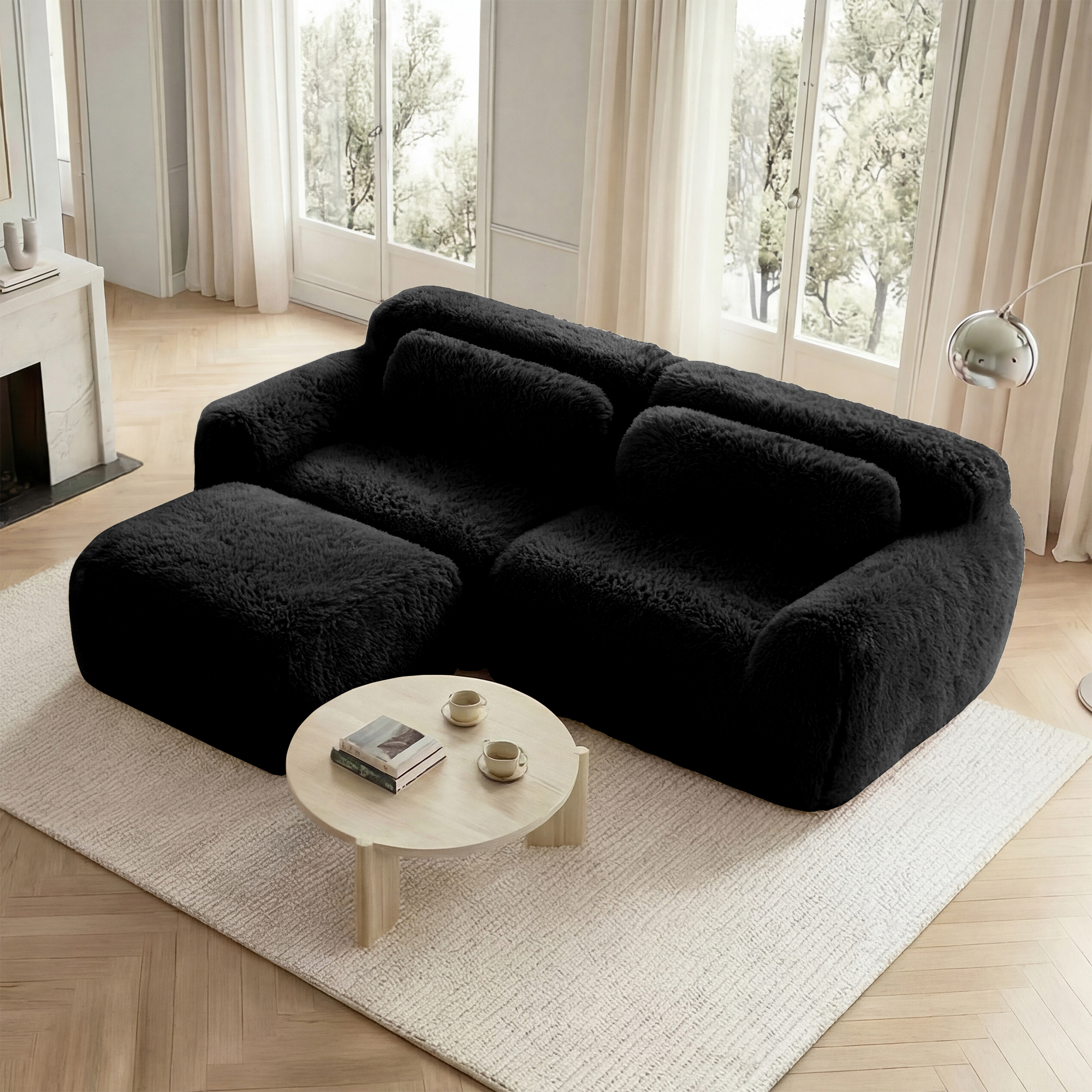 L-förmiges 2-Sitzer Sofa, weicher Plüschstoff, mod