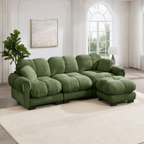 Configuration modulable du canapé vert avec connecteurs