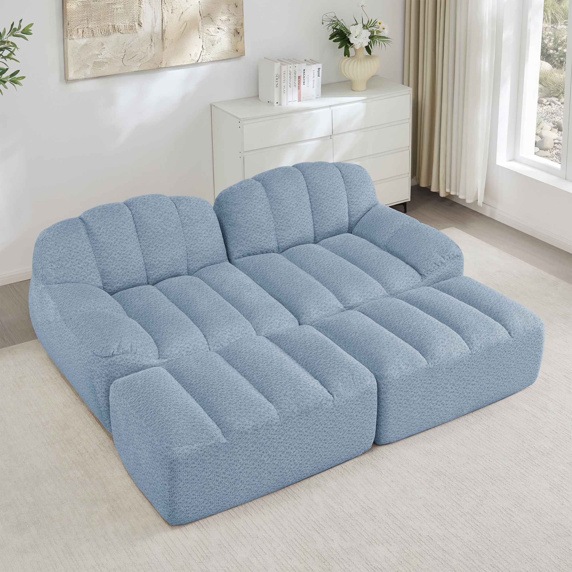 2-Sitzer Modulares Sofa mit 2 Ottomans, Boneless S