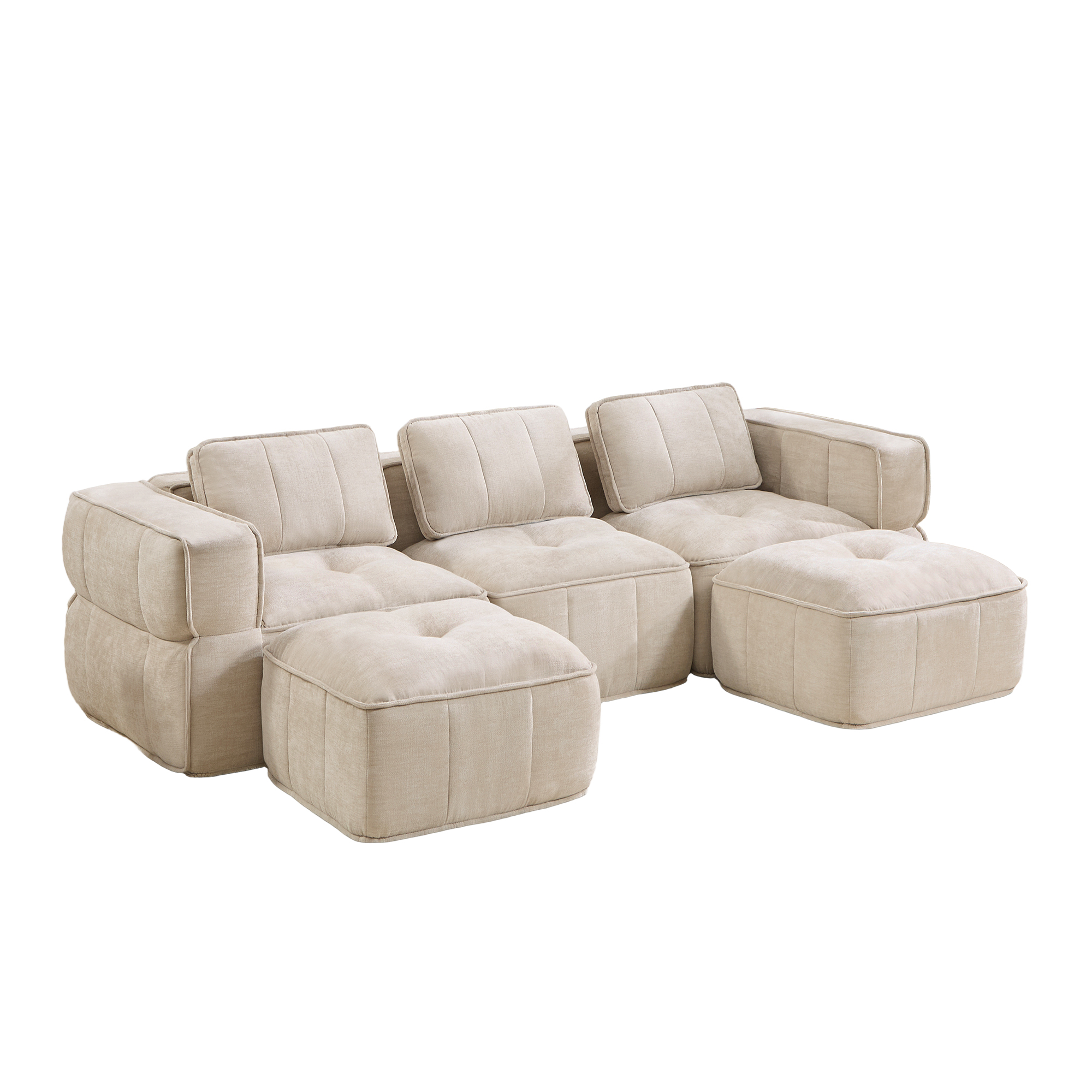 Canapé en U 3 places 271 x 162 x 67 cm, avec pouf, Tissu, beige - vue complémentaire 1