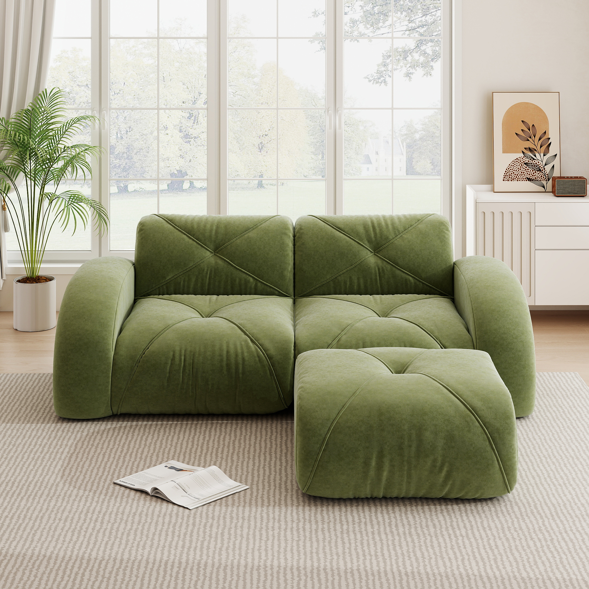 Canapé 2 places modulaire avec pouf vert - vue 2