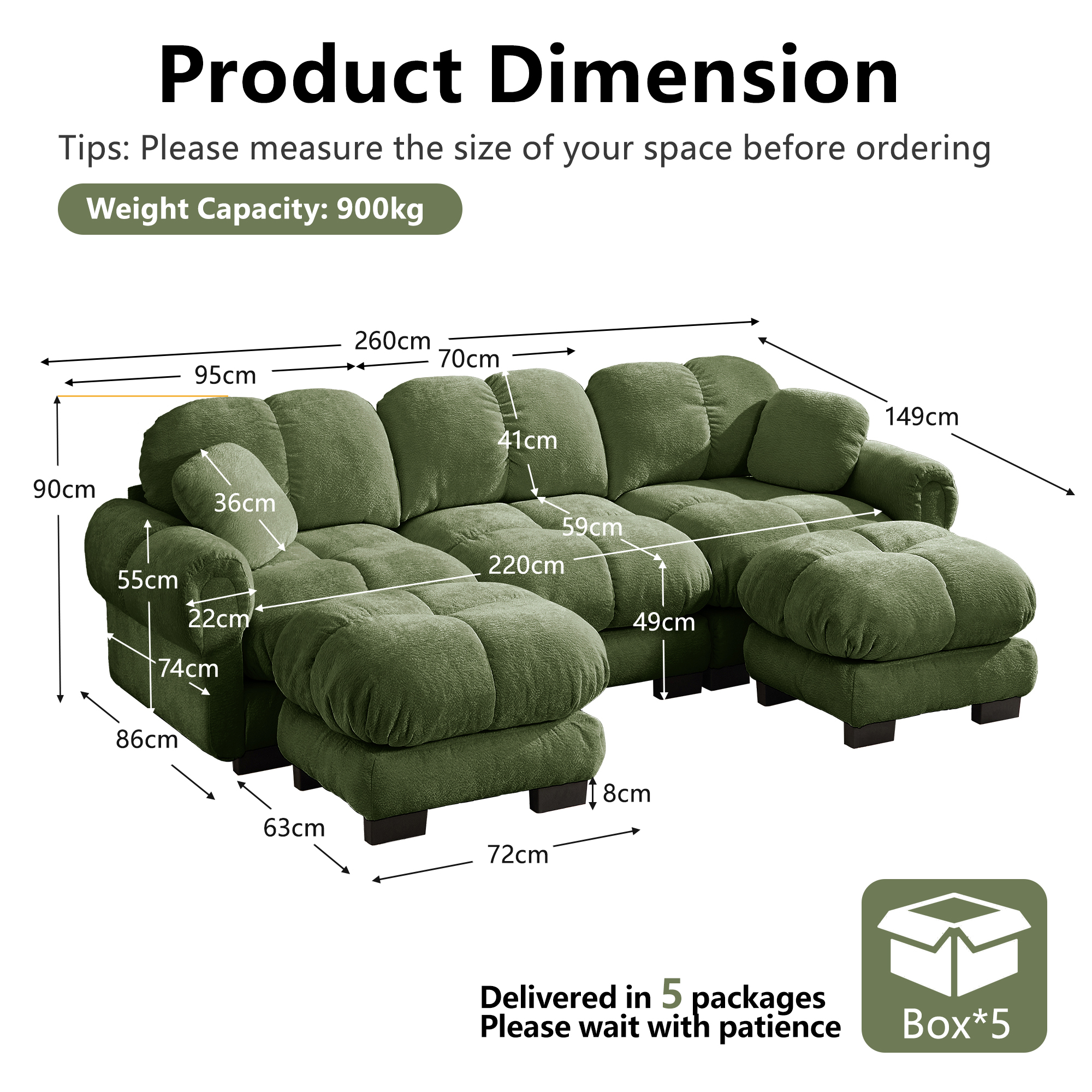 Canapé modulable avec assise confortable et finition soignée vert - points forts 1