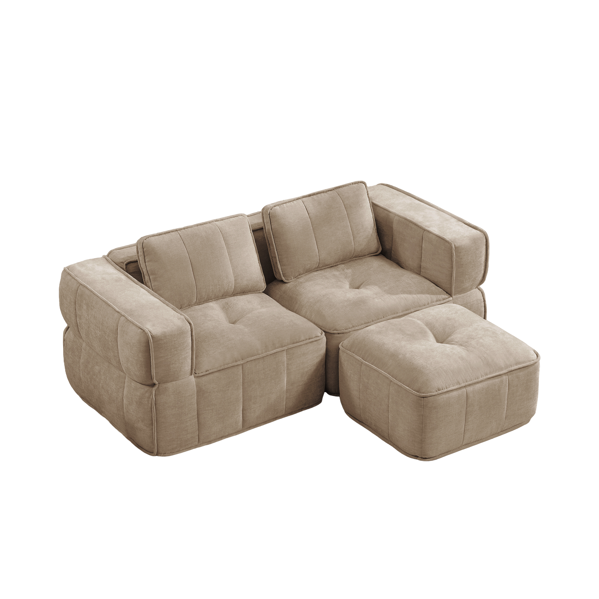 Canapé d’angle modulable en L 2 places 198 x 162 x 67 cm, avec pouf, Tissu, beige - vue complémentaire 1