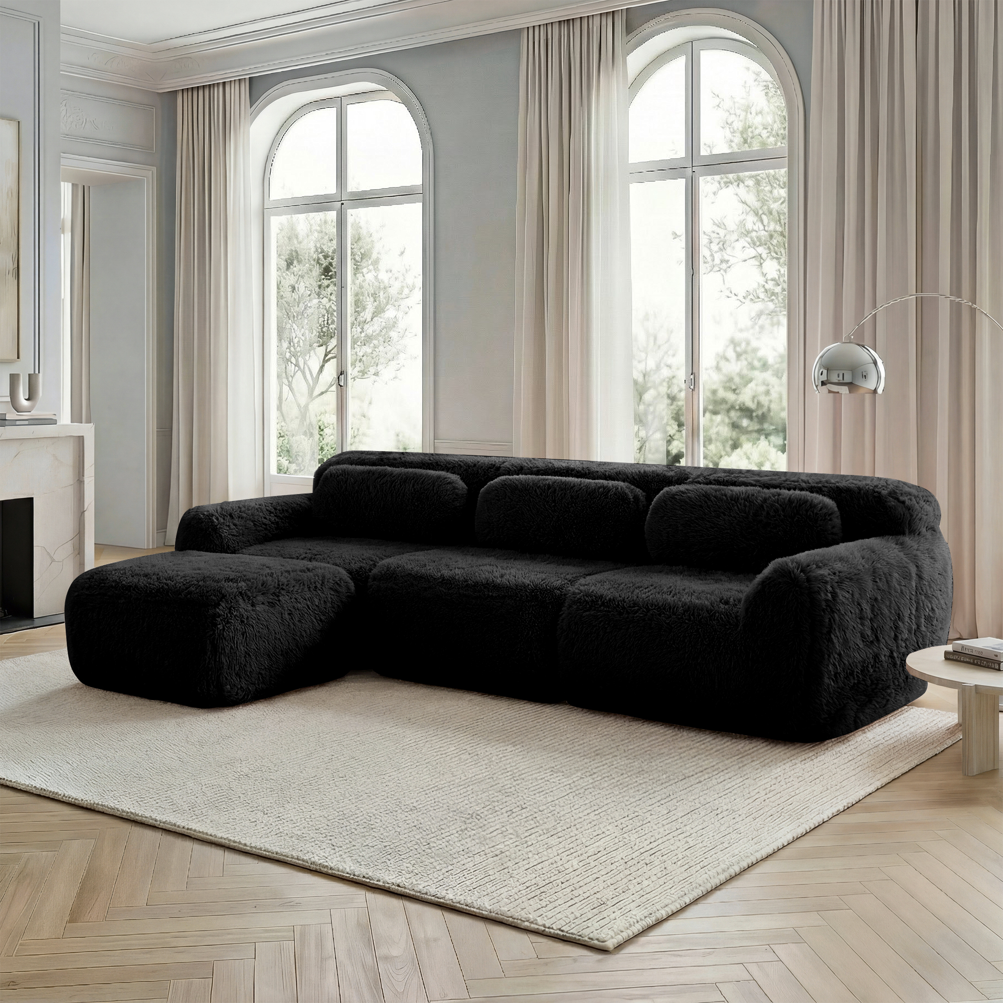 L-förmiges modulares Sofa, Plüschstoff, rahmenlose