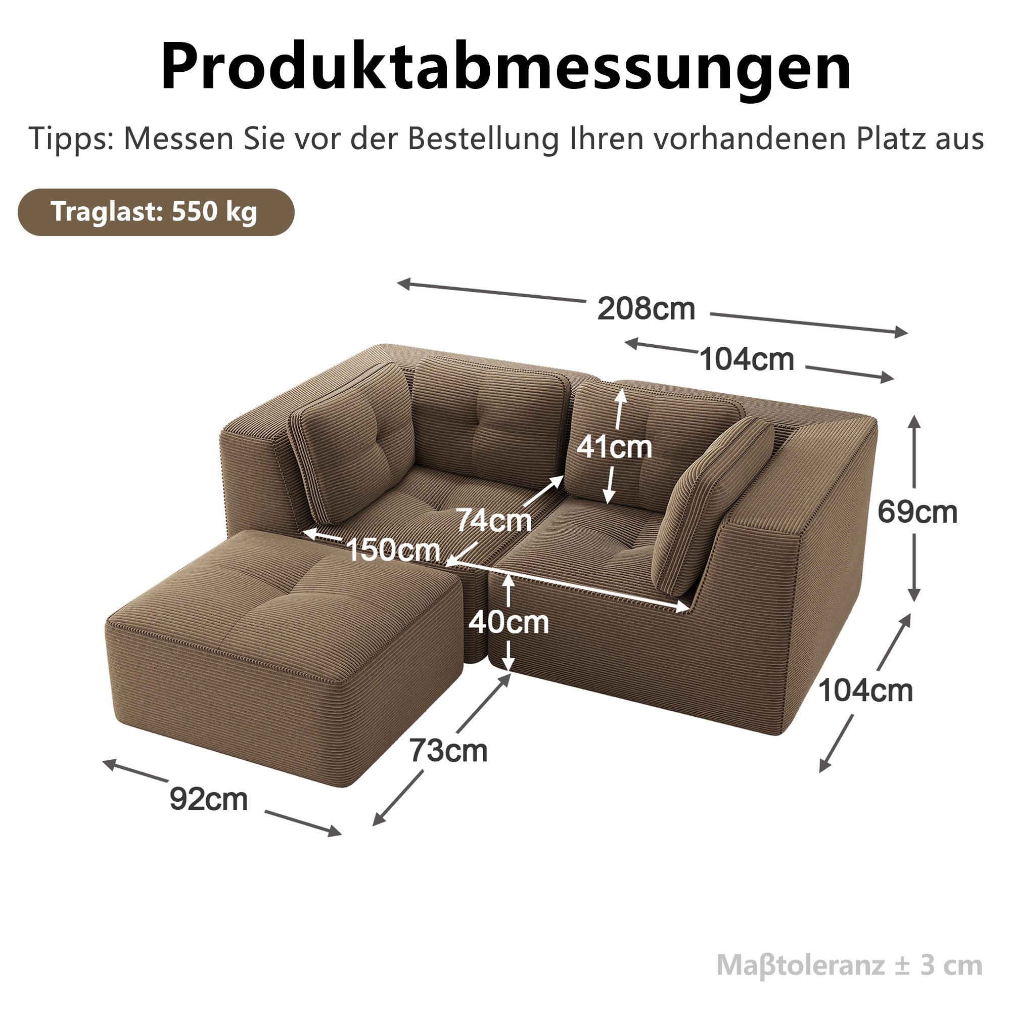Canapé sans cadre modulaire en corduroy marron - vue 4