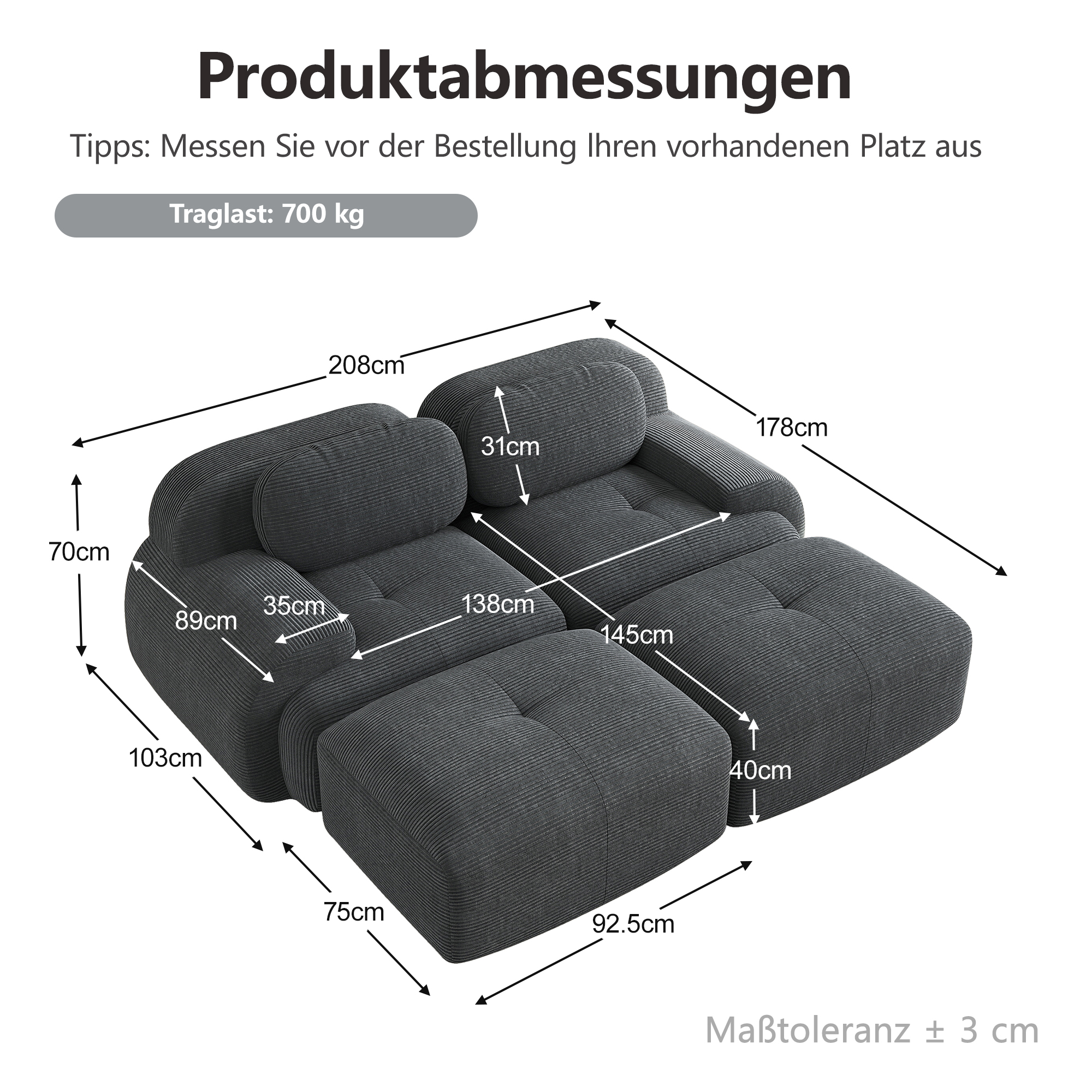 Dimensions du canapé