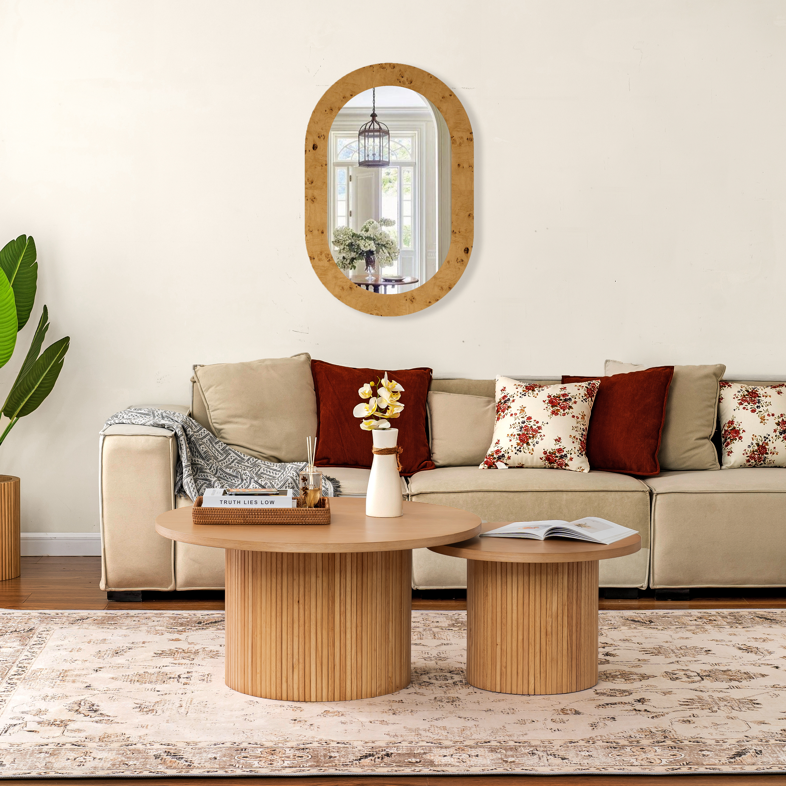 Table basse piédestale en MDF, finition bois, base rayures verticales, 2 tailles 35,4 et 23,6 pouces, hauteur basse, design gain de place, pour salon, assemblage facile, qualité durable - image 9