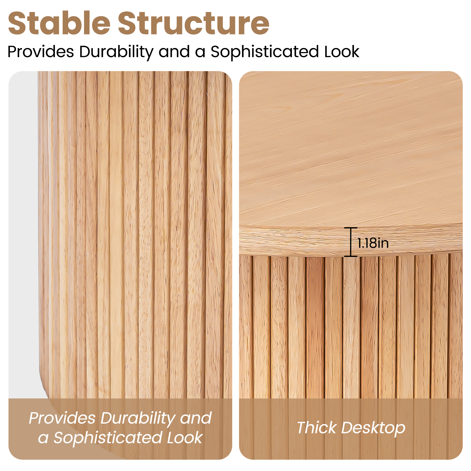 Table basse piédestale en MDF, finition bois, base rayures verticales, 2 tailles 35,4 et 23,6 pouces, hauteur basse, design gain de place, pour salon, assemblage facile, qualité durable - image 14