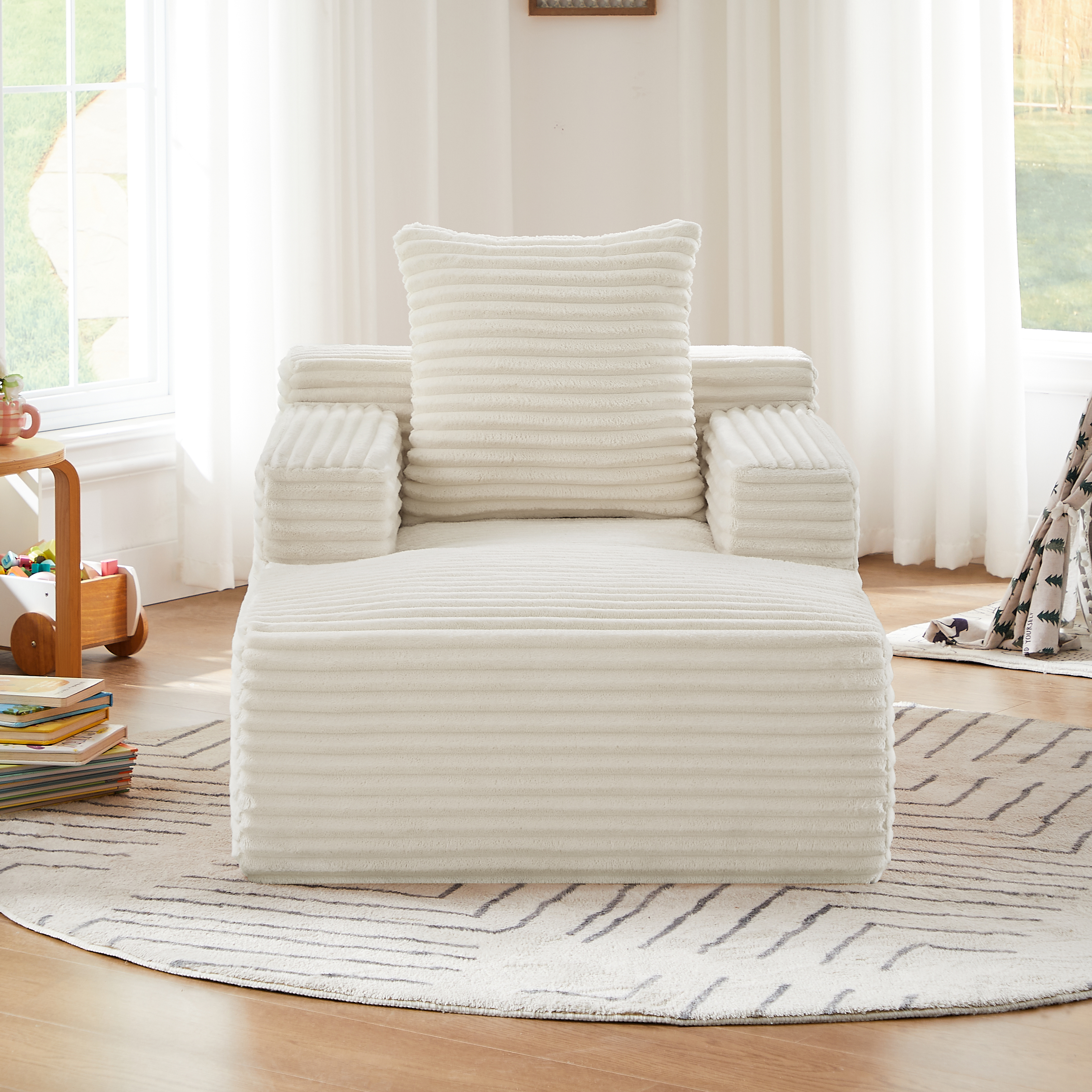 Chaiselongue sans cadre en corduroy beige, relaxsessel sans montage - vue 3