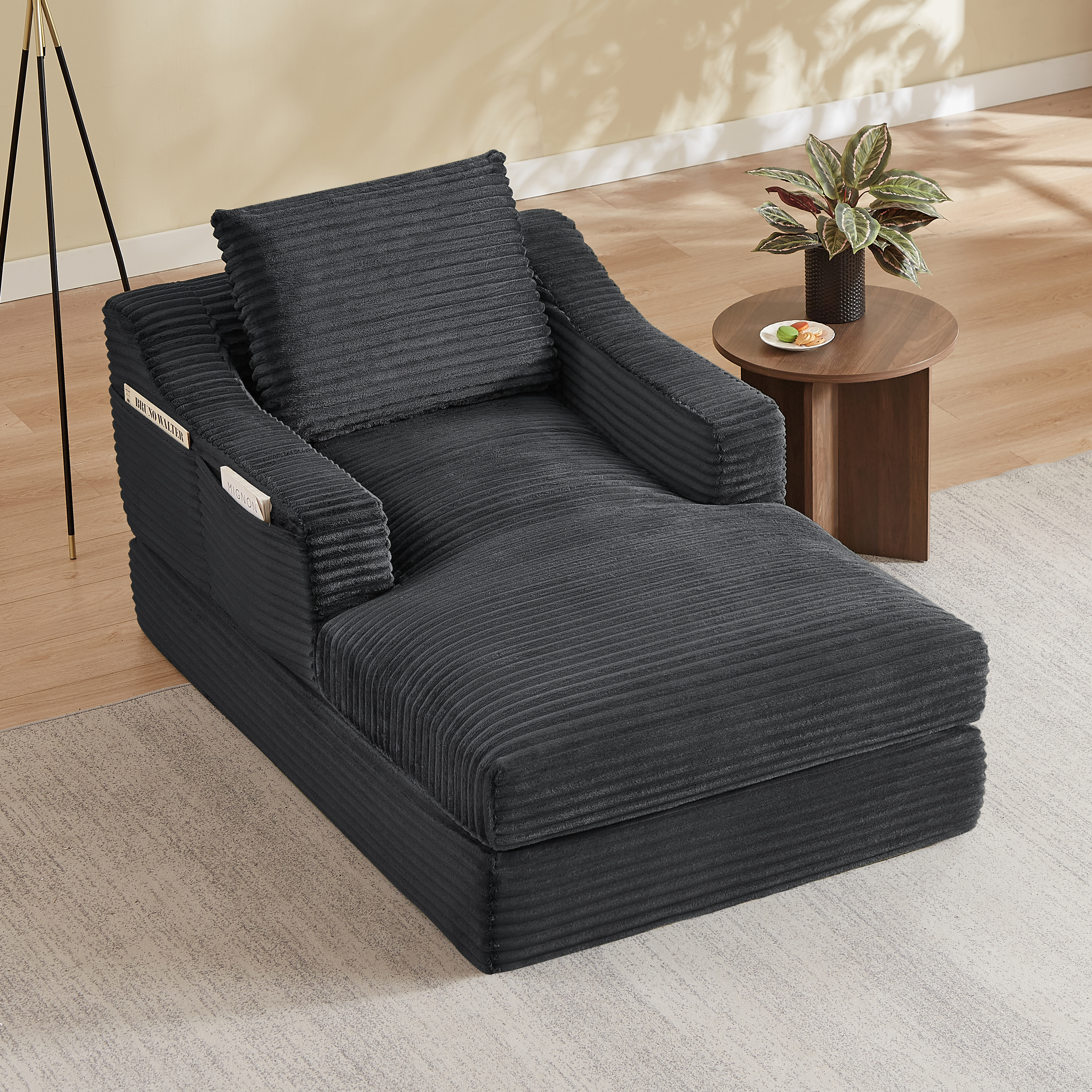 Fauteuil lounge sans cadre en corduroy gris foncé - vue 2