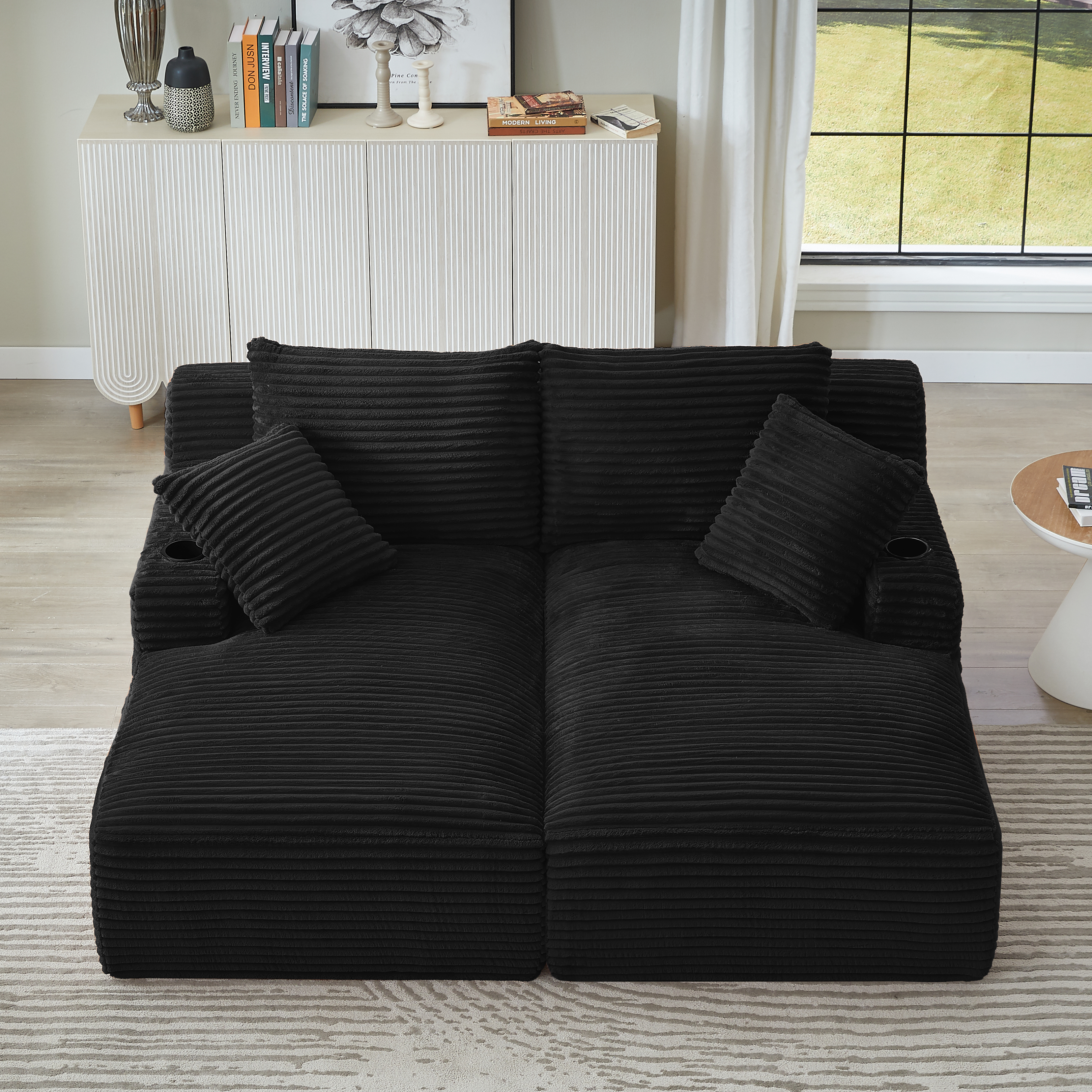 Vue complète chaise longue double noire