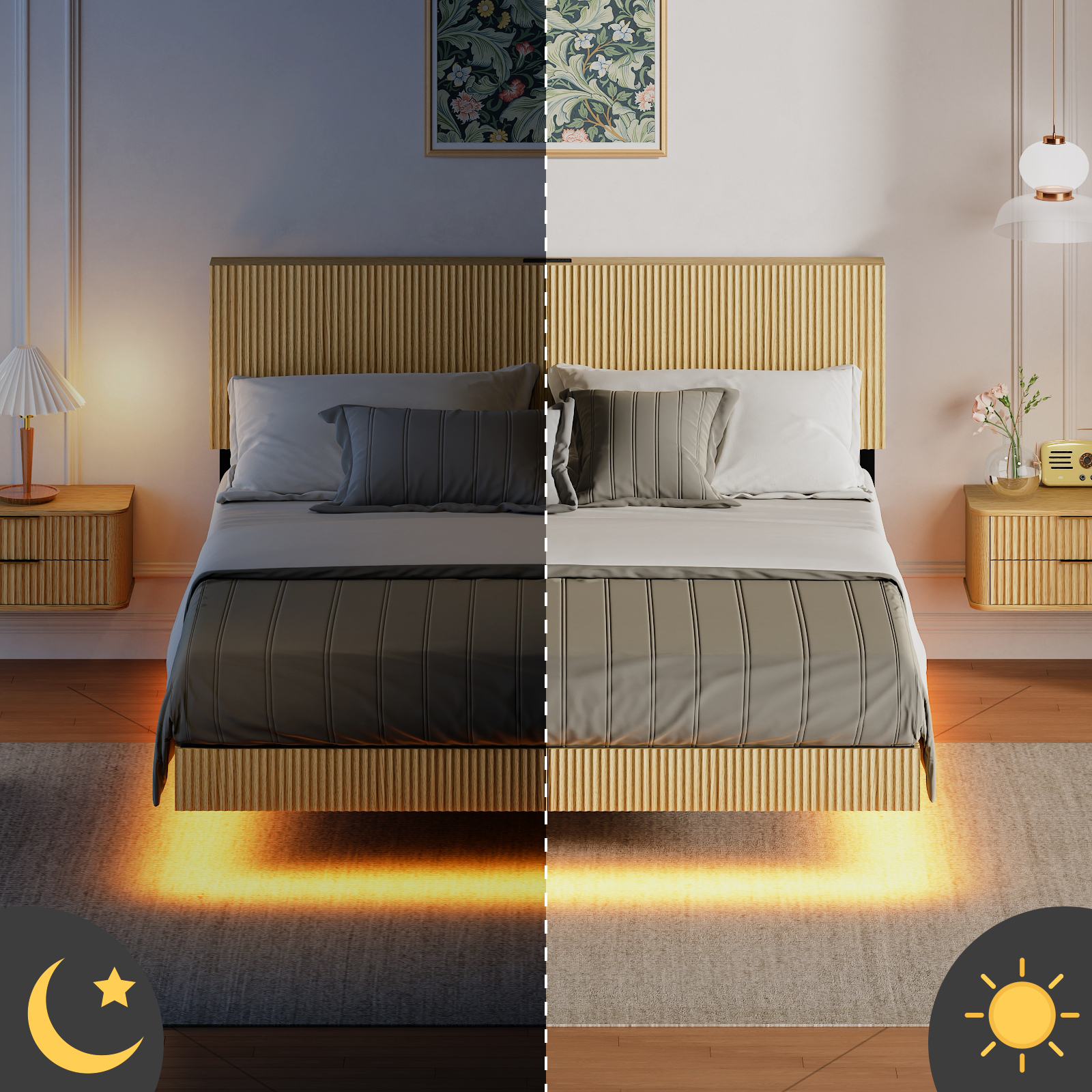 Lit design flottant avec pieds de soutien cachés e - image 8