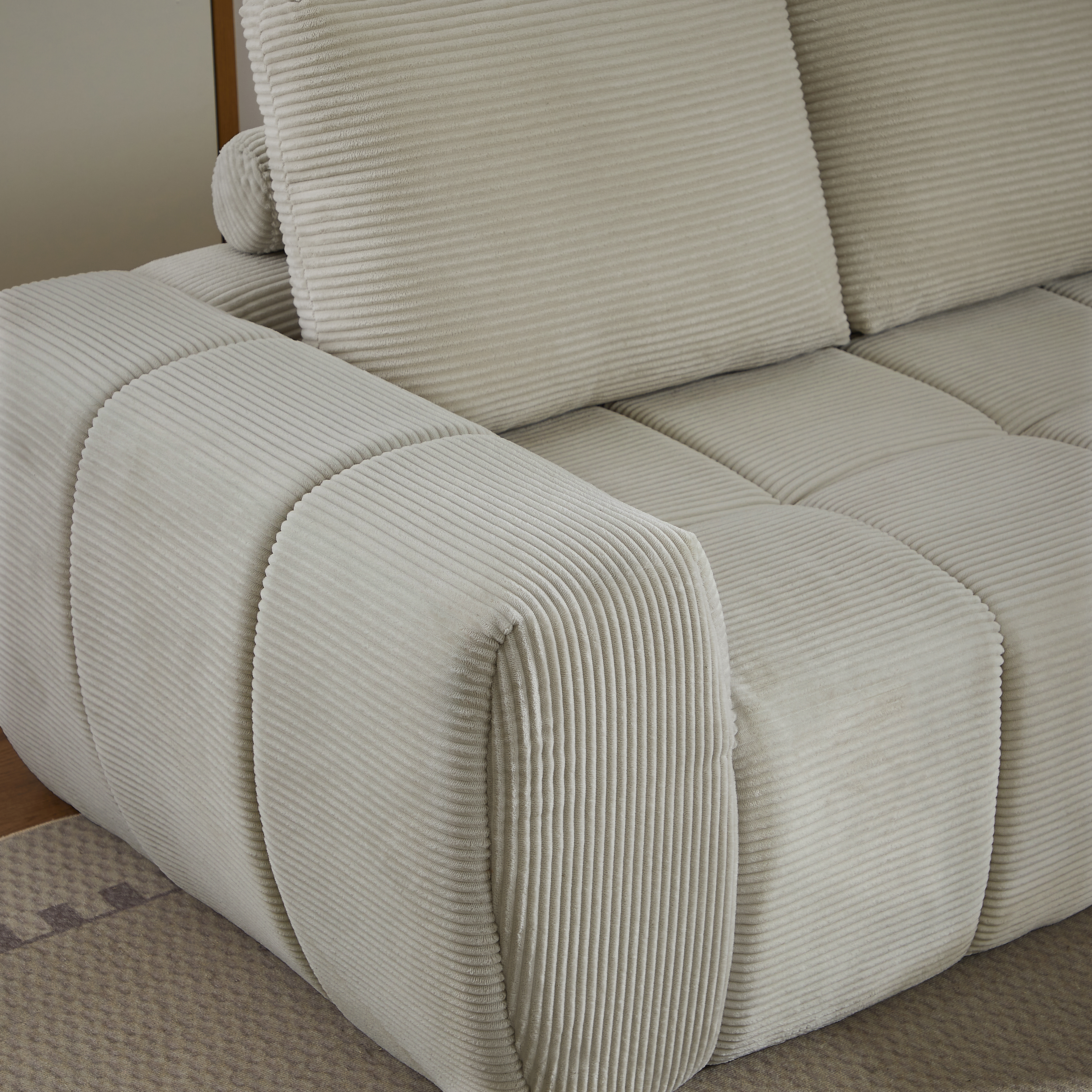 Canapé d’angle 4 places en velours côtelé Beige - points forts 1
