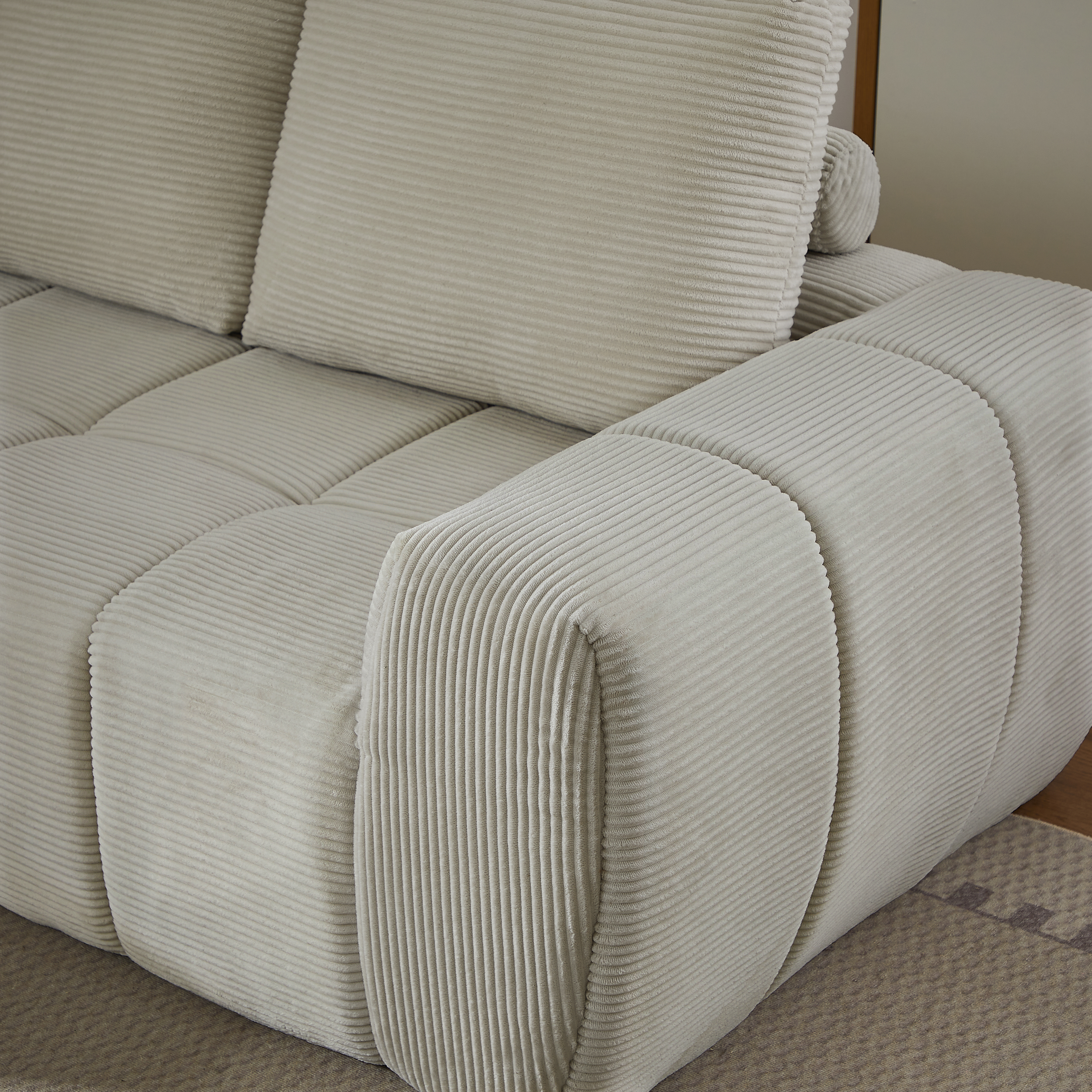 Canapé d’angle 4 places en velours côtelé Beige - points forts 1