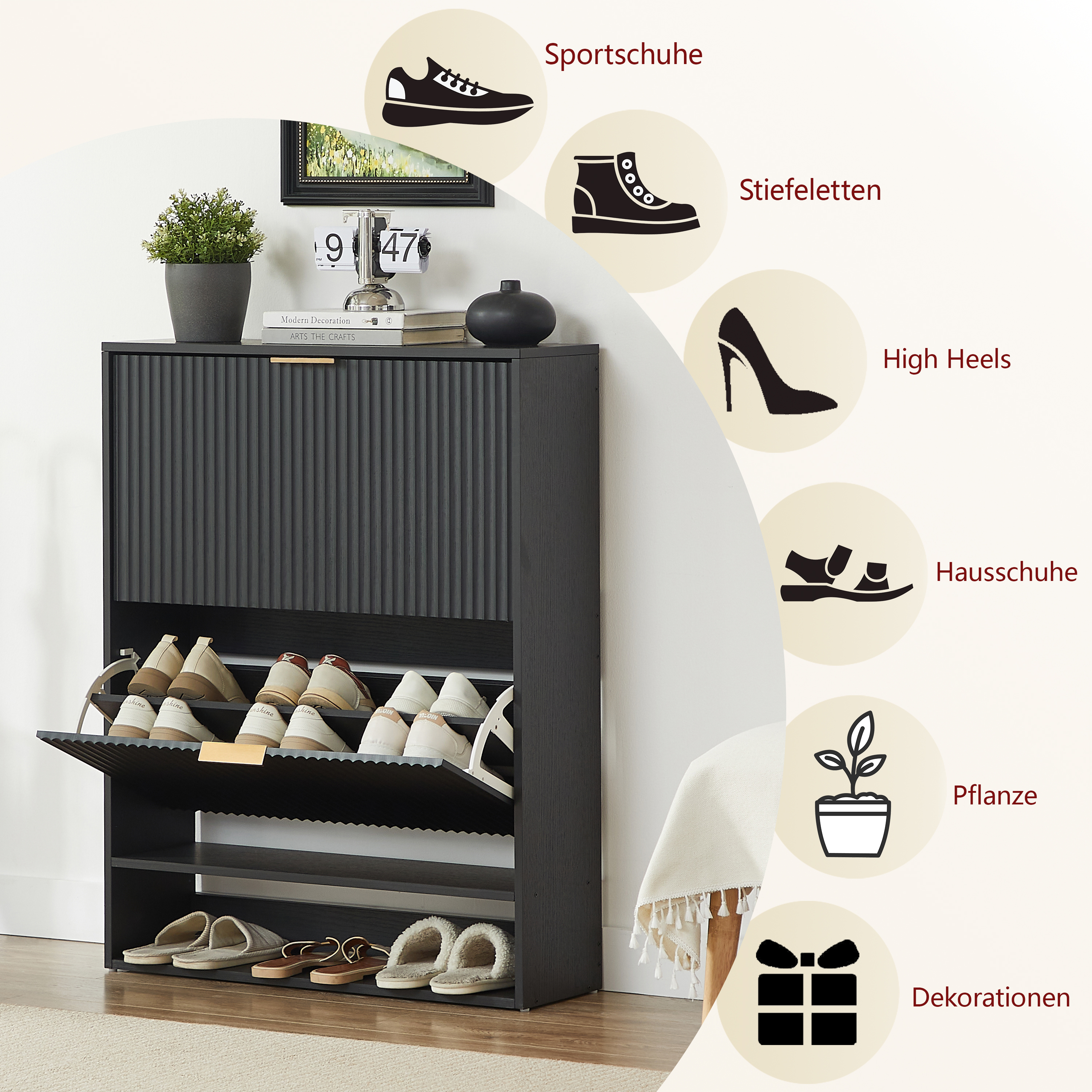 Détail du meuble à chaussures