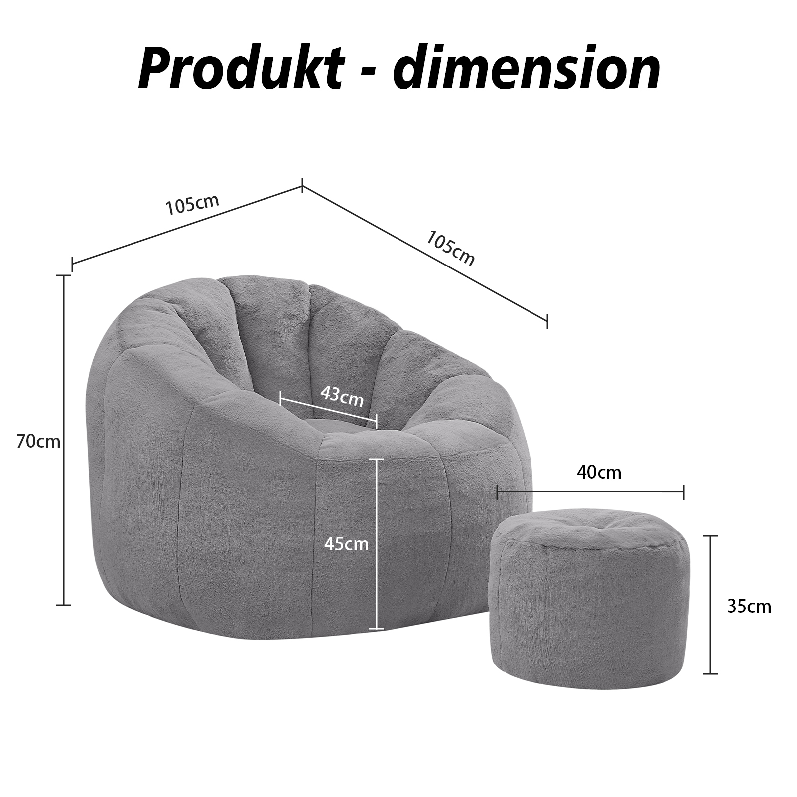 Weicher Blüten-Sitzsack für Erwachsene mit Fußhock