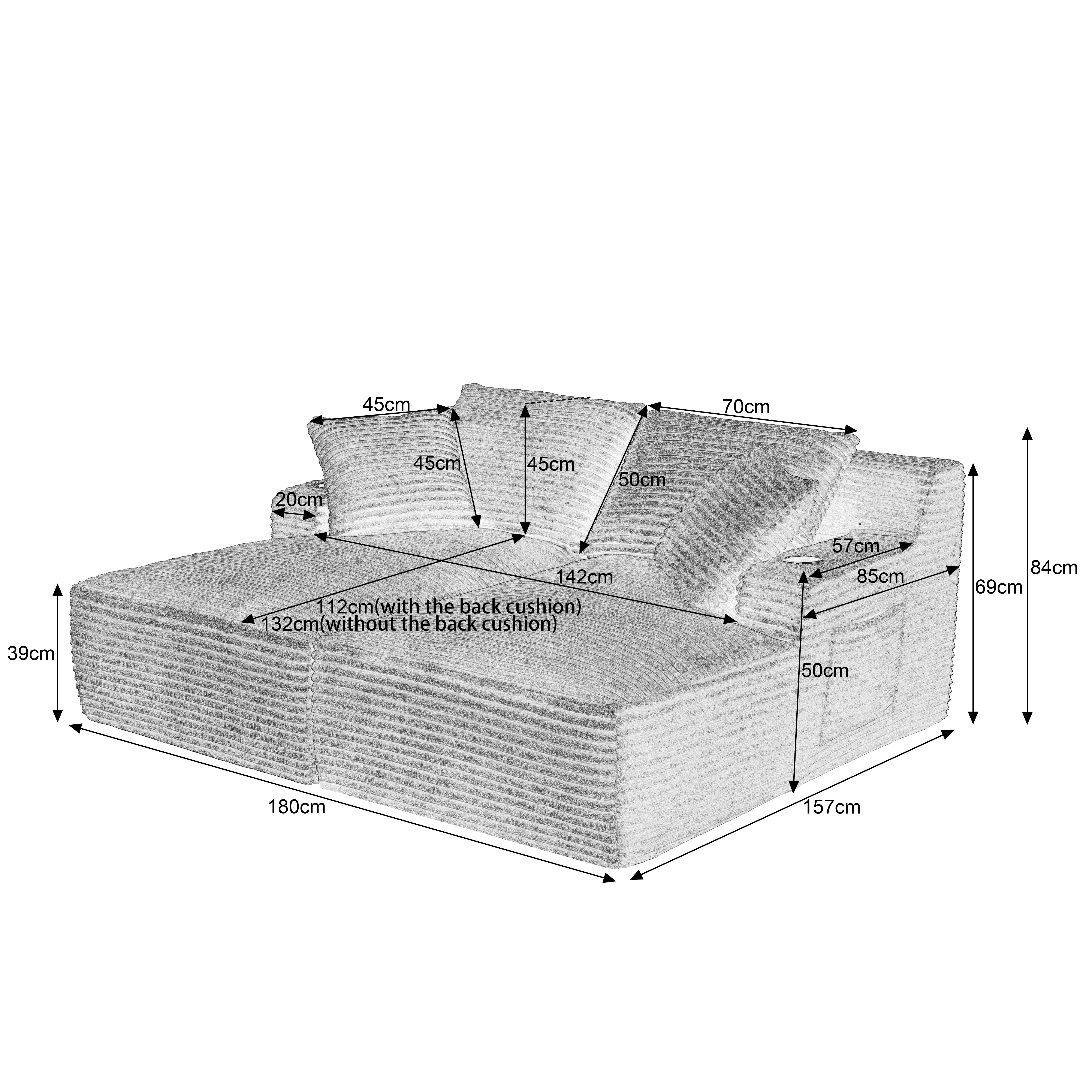 Canapé double chaise longue noir intérieur