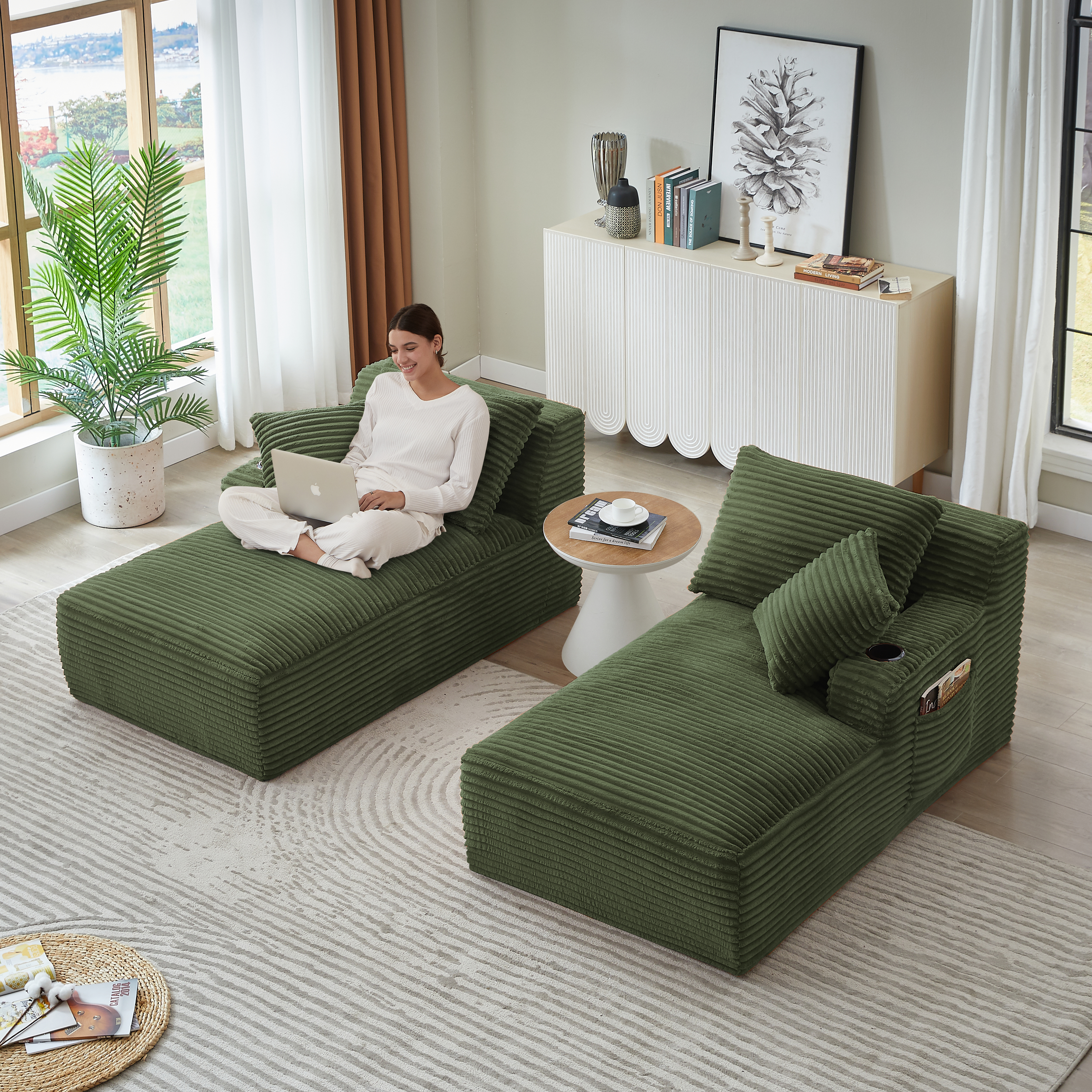 Double chaise longue verte