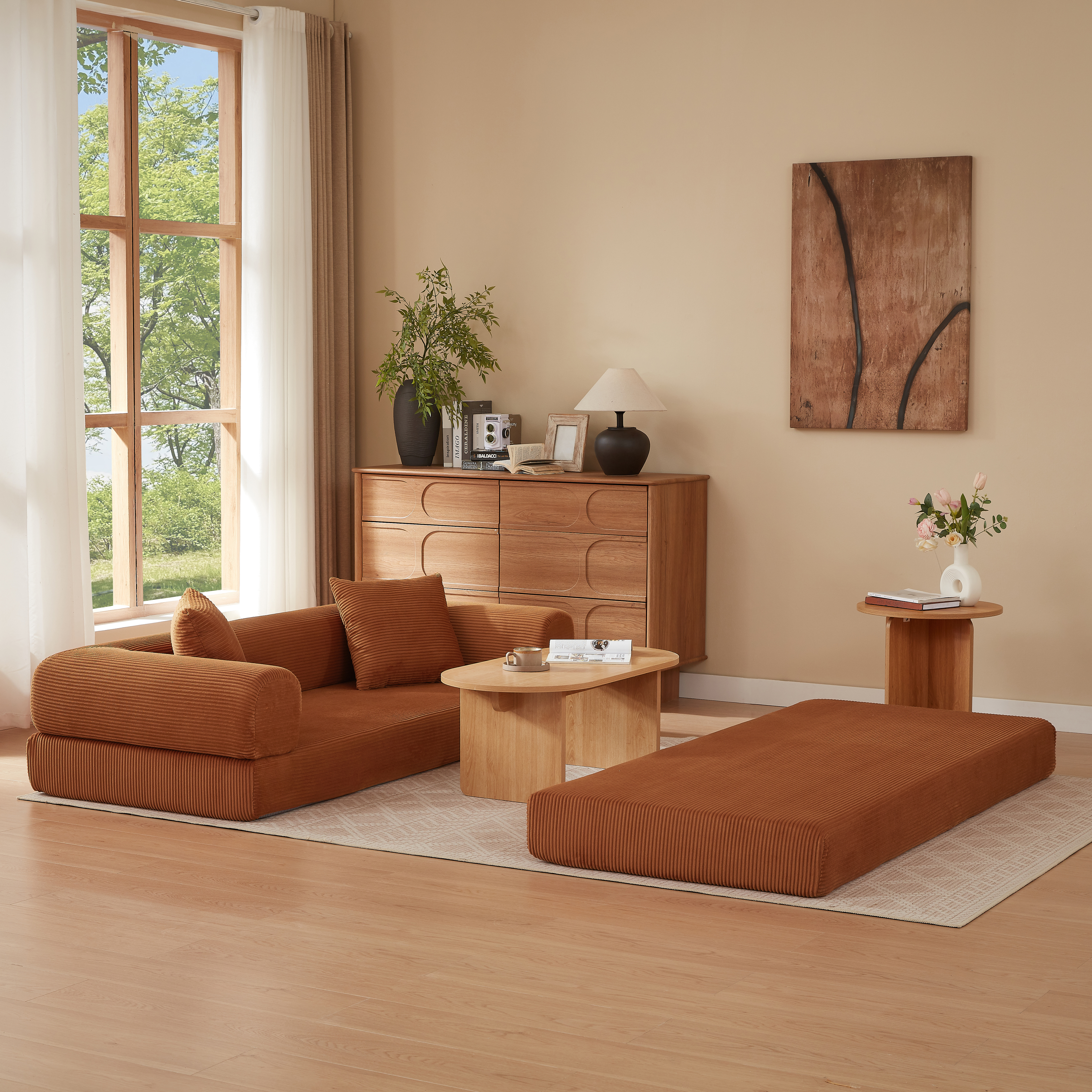 Canapé-lit 3 places convertible 195x89x59 cm en mousse Terracotta - vue principale 1