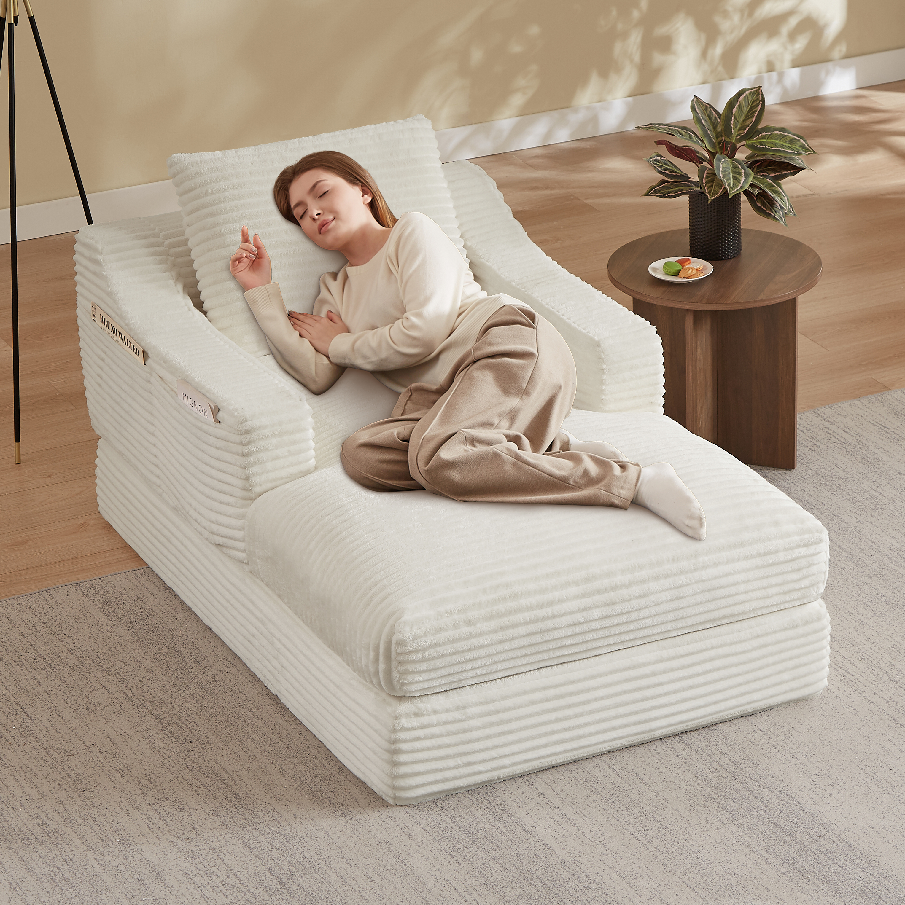 Fauteuil lounge sans cadre en corduroy blanc - vue 3