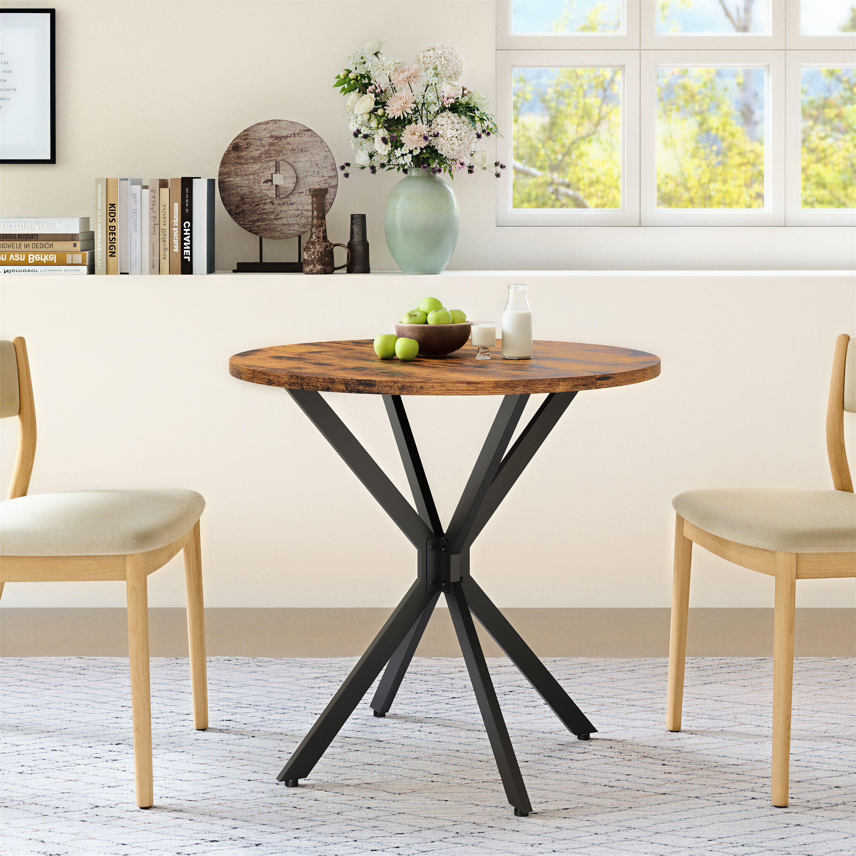 Table à manger, 80 x 80 x 75 cm, panneaux de particules et métal, noir - vue 5