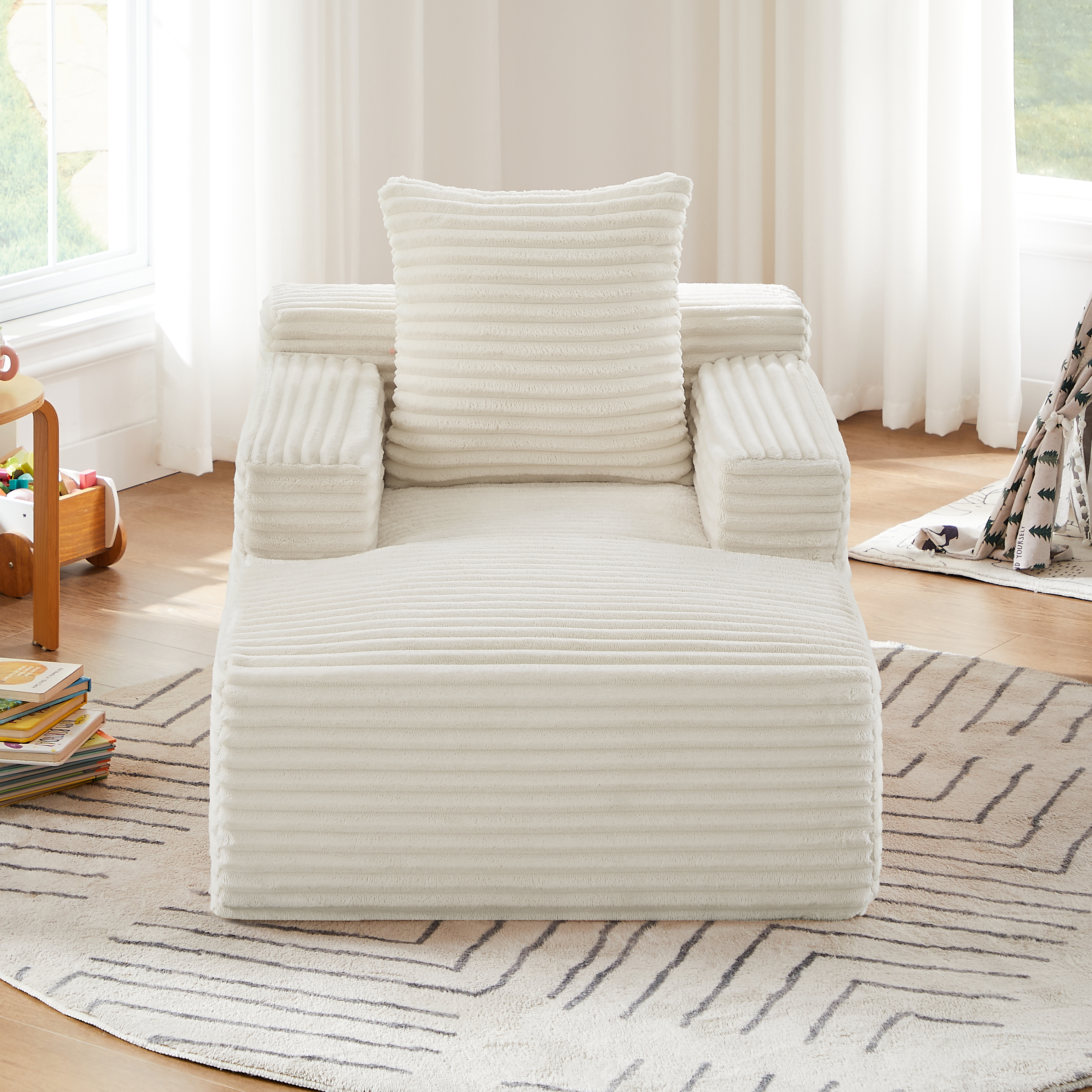 Chaiselongue sans cadre en corduroy beige, relaxsessel sans montage - vue 2