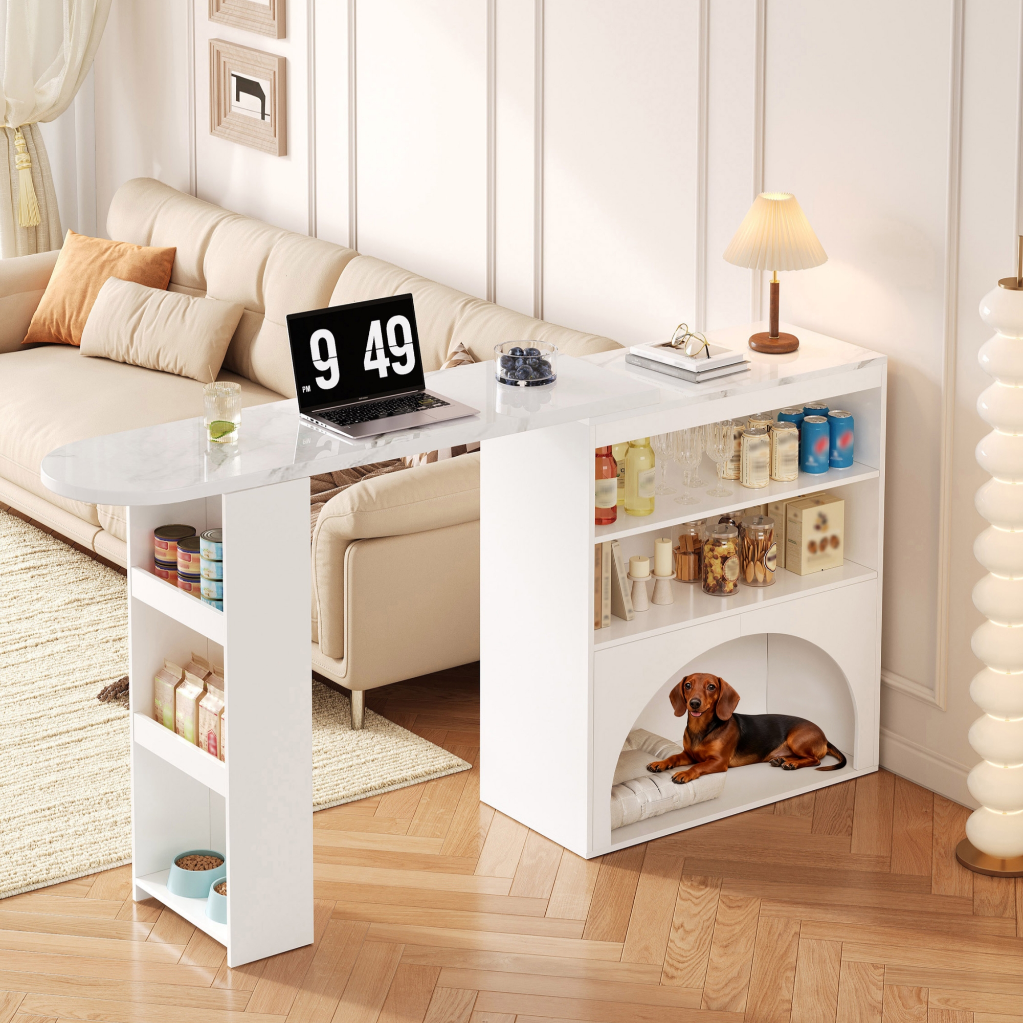 table‑bar système extensible surface principale 120 cm étendue jusqu’à environ 180 cm