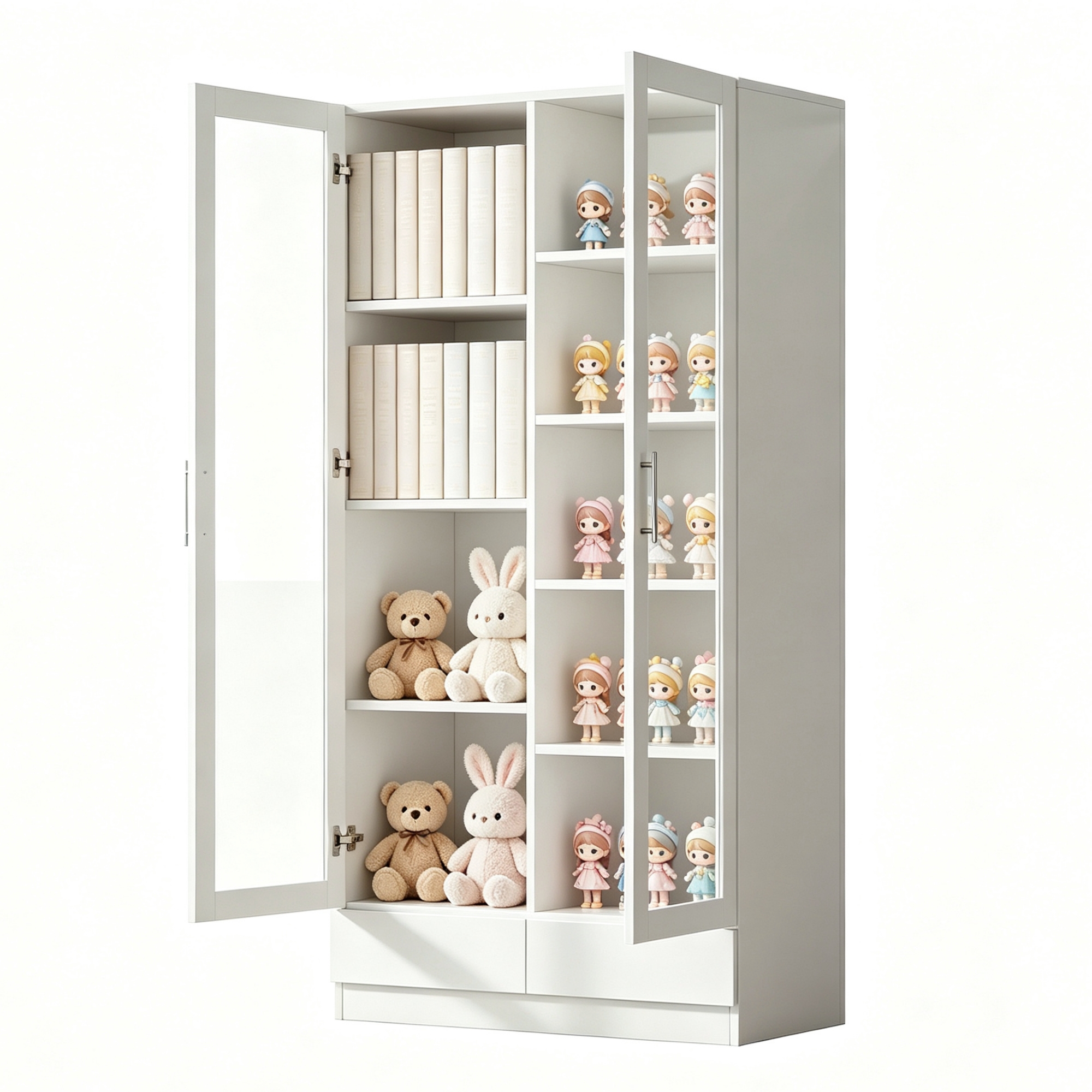 Vitrine blanche de rangement 80x40x160 cm avec verre et 2 tiroirs