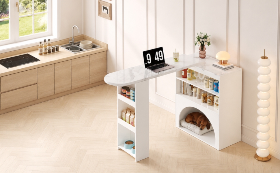 dimensions :120(+80)×40×100 cm, repliée comme table‑bar cuisine