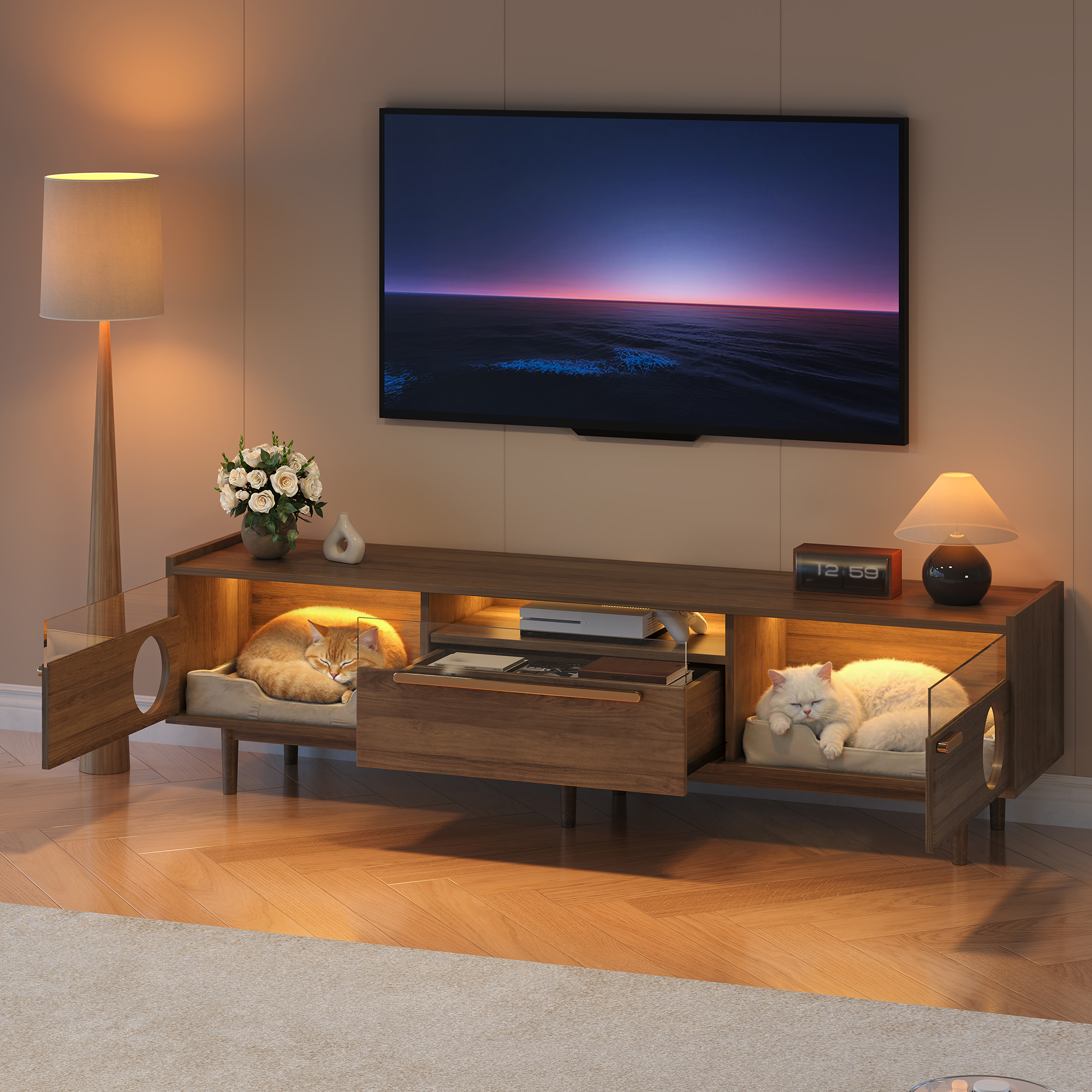 Moderner Fernsehschrank mit LED-Beleuchtung – mit 