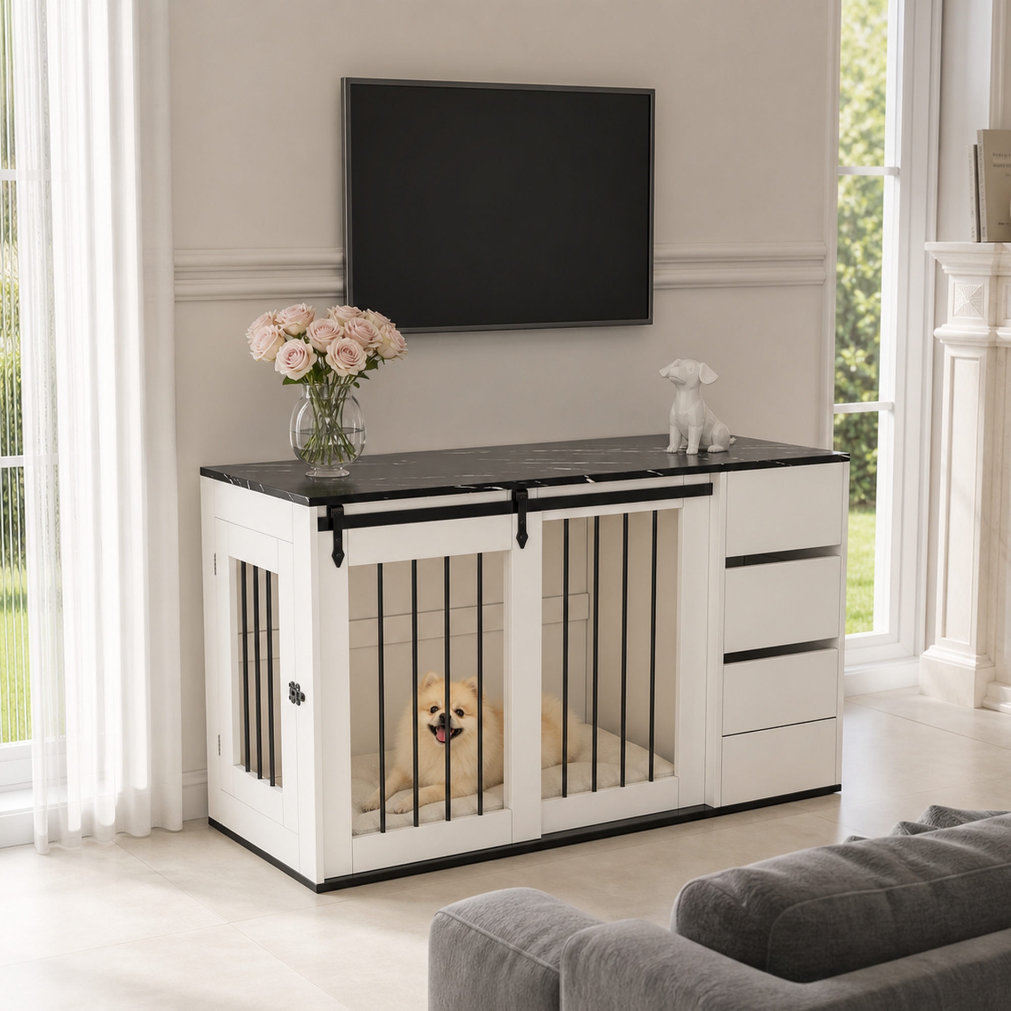 Meuble pour animal, 140 x 60 x 87 cm, métal et bois, noir - vue 4