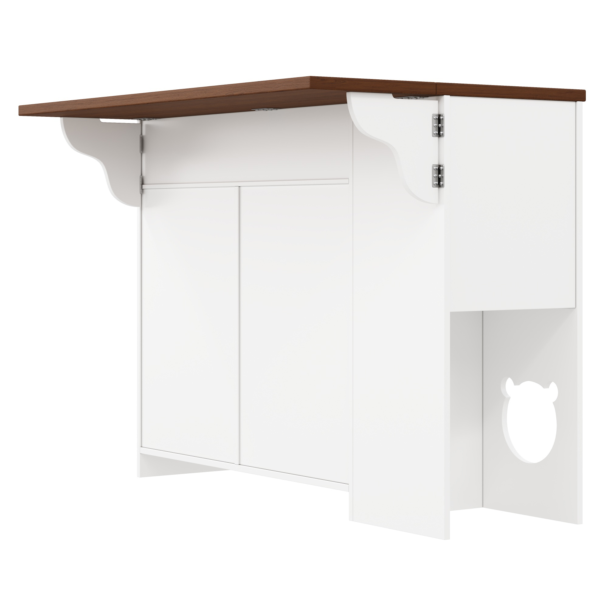 Buffet de cuisine multifonction avec espace interactif pour chat, étagères coulissantes, plan de travail extensible 40-70 cm, pour cuisine, organise épices et vaisselle, trou pour chat, espace repas chat, design créatif - image 12