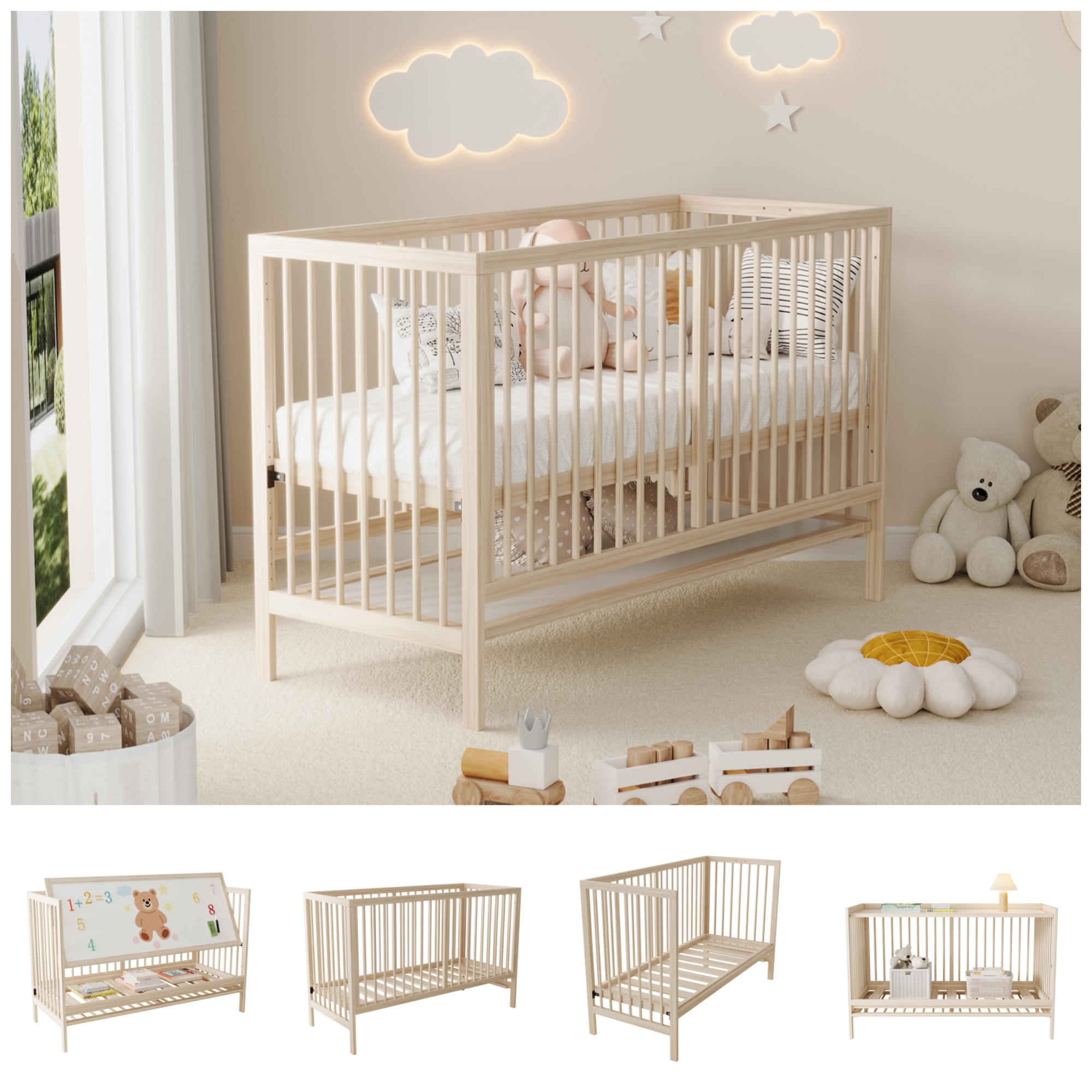 Holz Babybett, multifunktionales Babybett, umwande