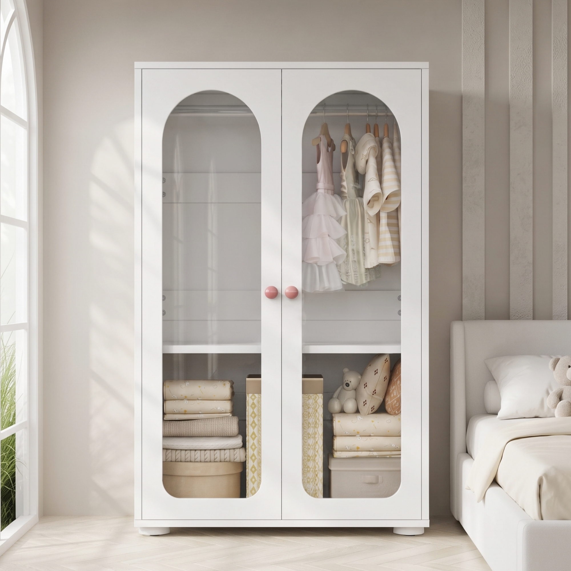 Armoire blanche avec portes transparentes