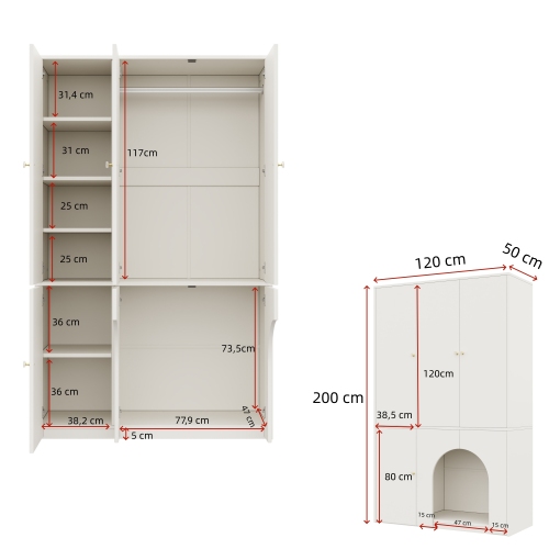Dimensions de l’armoire blanche avec espace pour animal