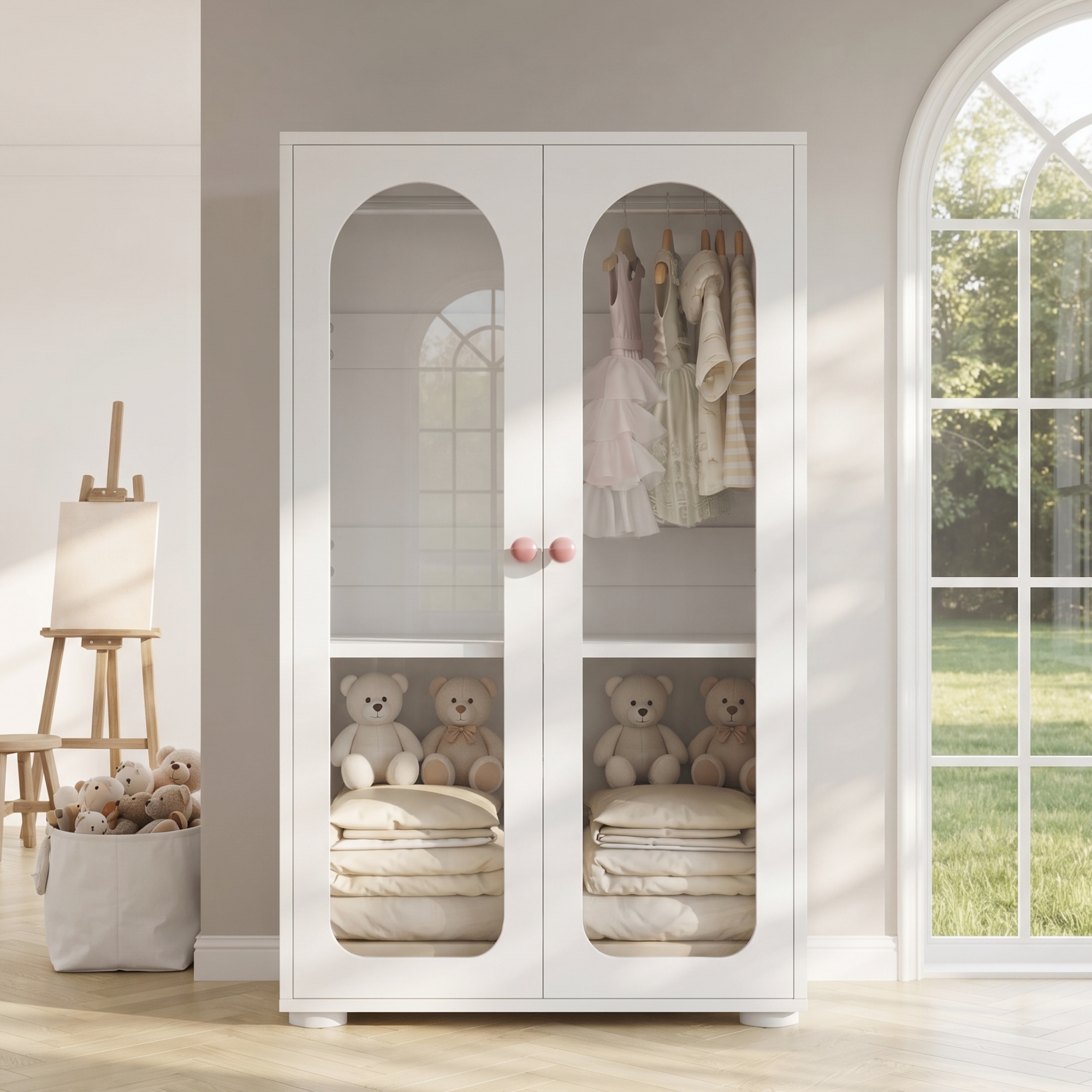 Détail poignée céramique armoire