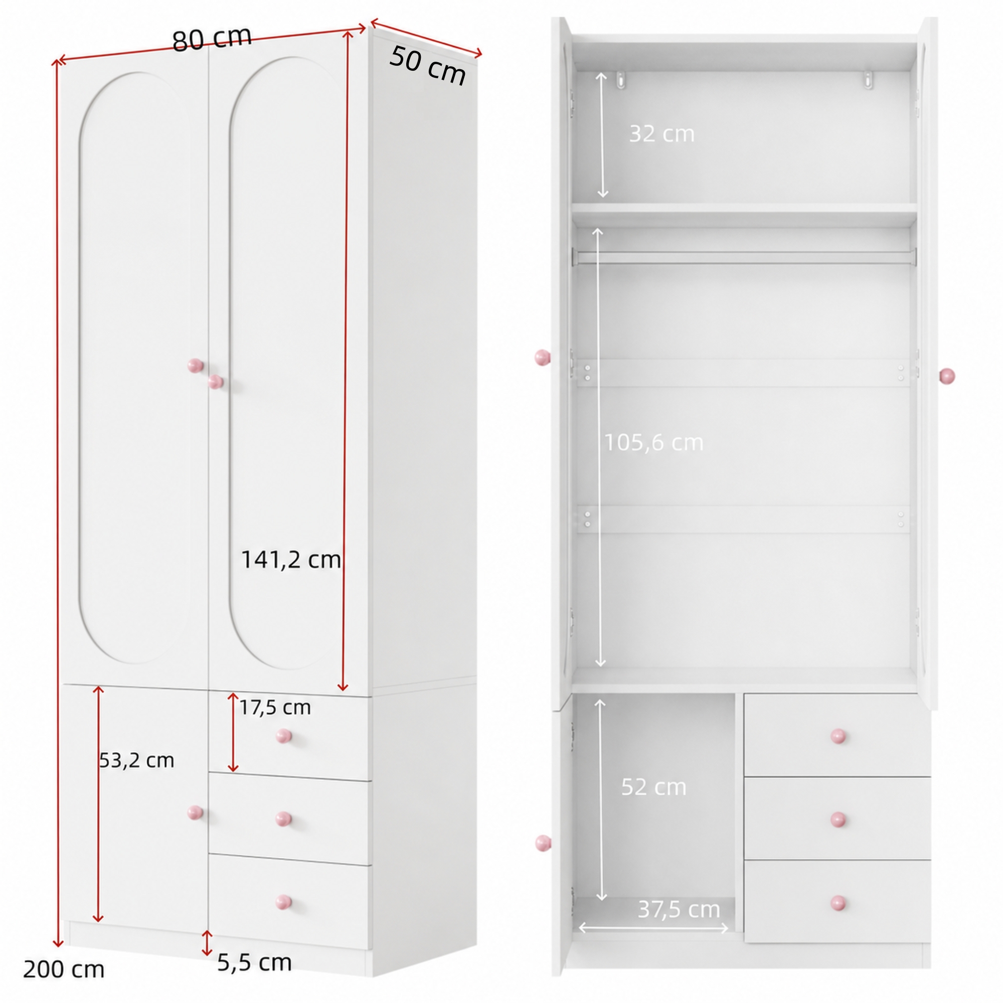 Détail de l'armoire blanche avec poignées en céramique