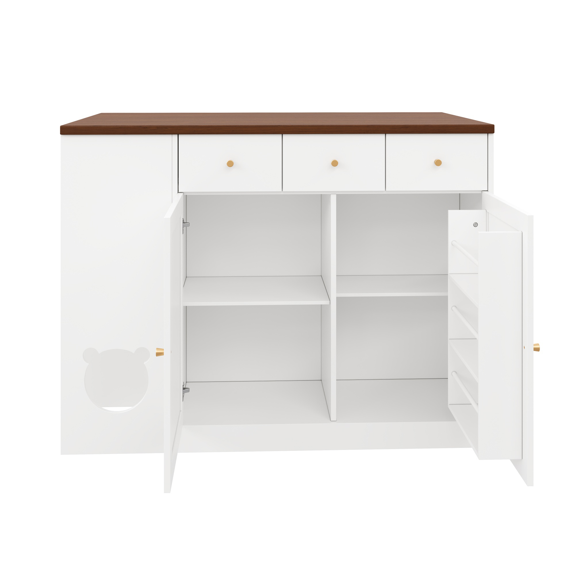 Buffet de cuisine multifonction avec espace interactif pour chat, étagères coulissantes, plan de travail extensible 40-70 cm, pour cuisine, organise épices et vaisselle, trou pour chat, espace repas chat, design créatif - image 8