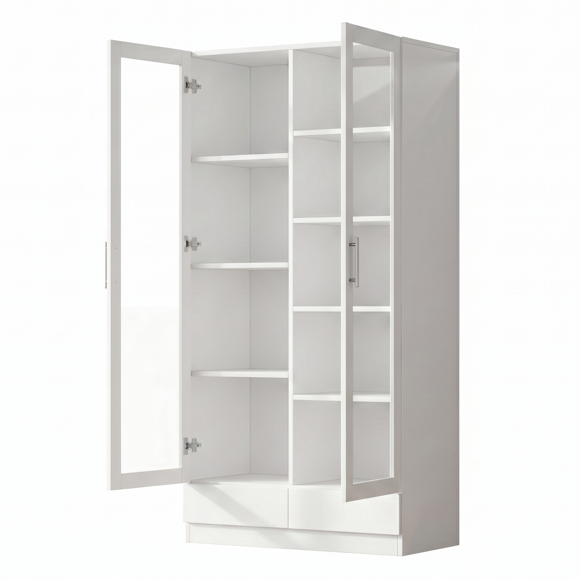 Vitrine blanche de rangement 80x40x160 cm avec verre et 2 tiroirs