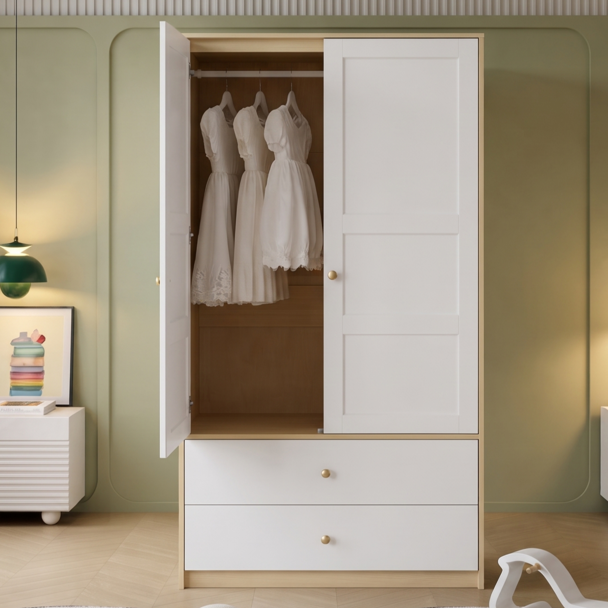 Armoire ouverte avec sa tringle de penderie