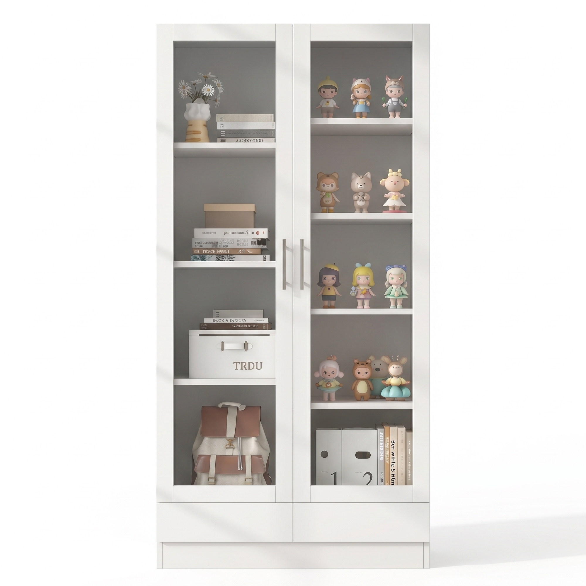 Vitrine blanche de rangement 80x40x160 cm avec verre et 2 tiroirs