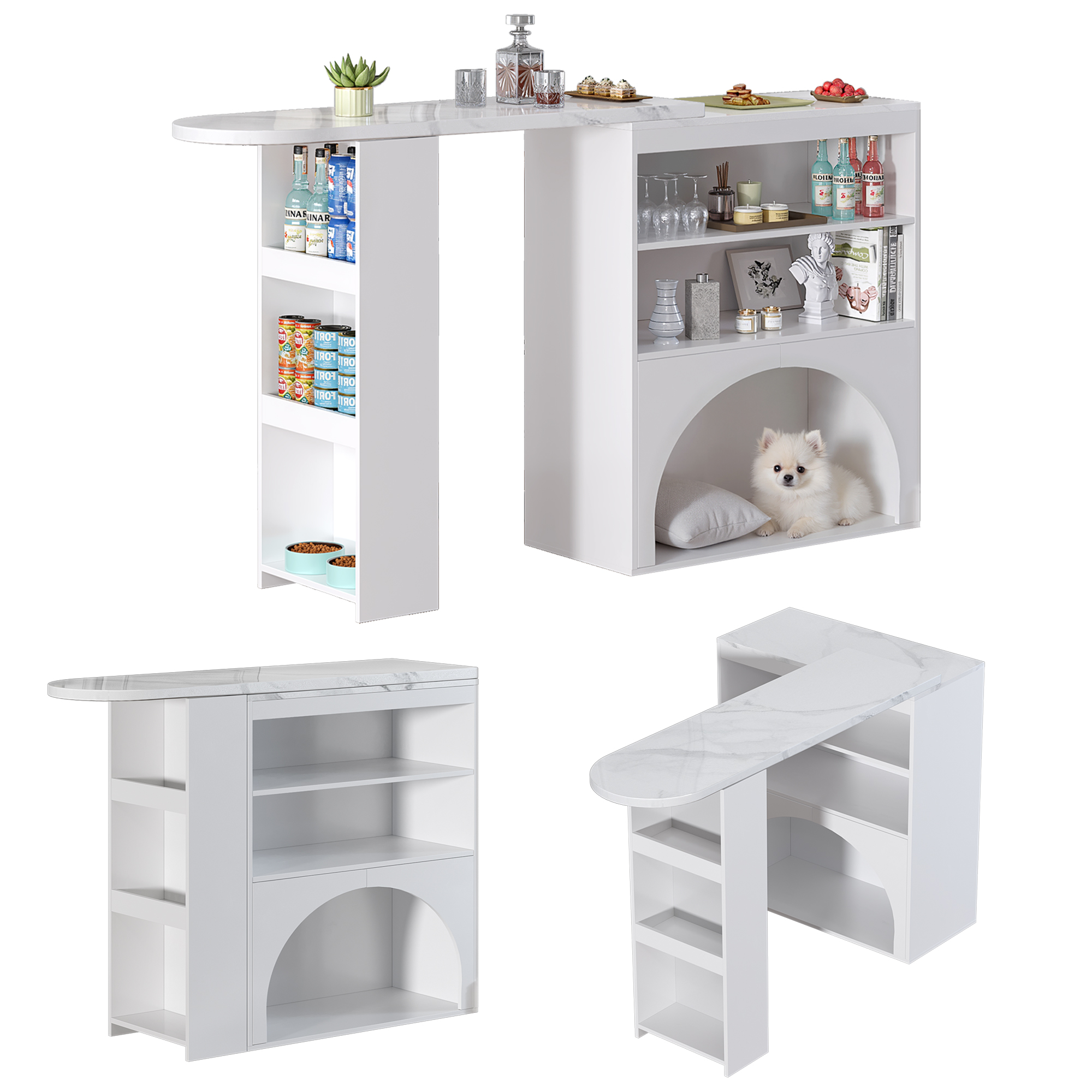 deux étagères ouvertes centrales pour tasses, couverts, sets de table